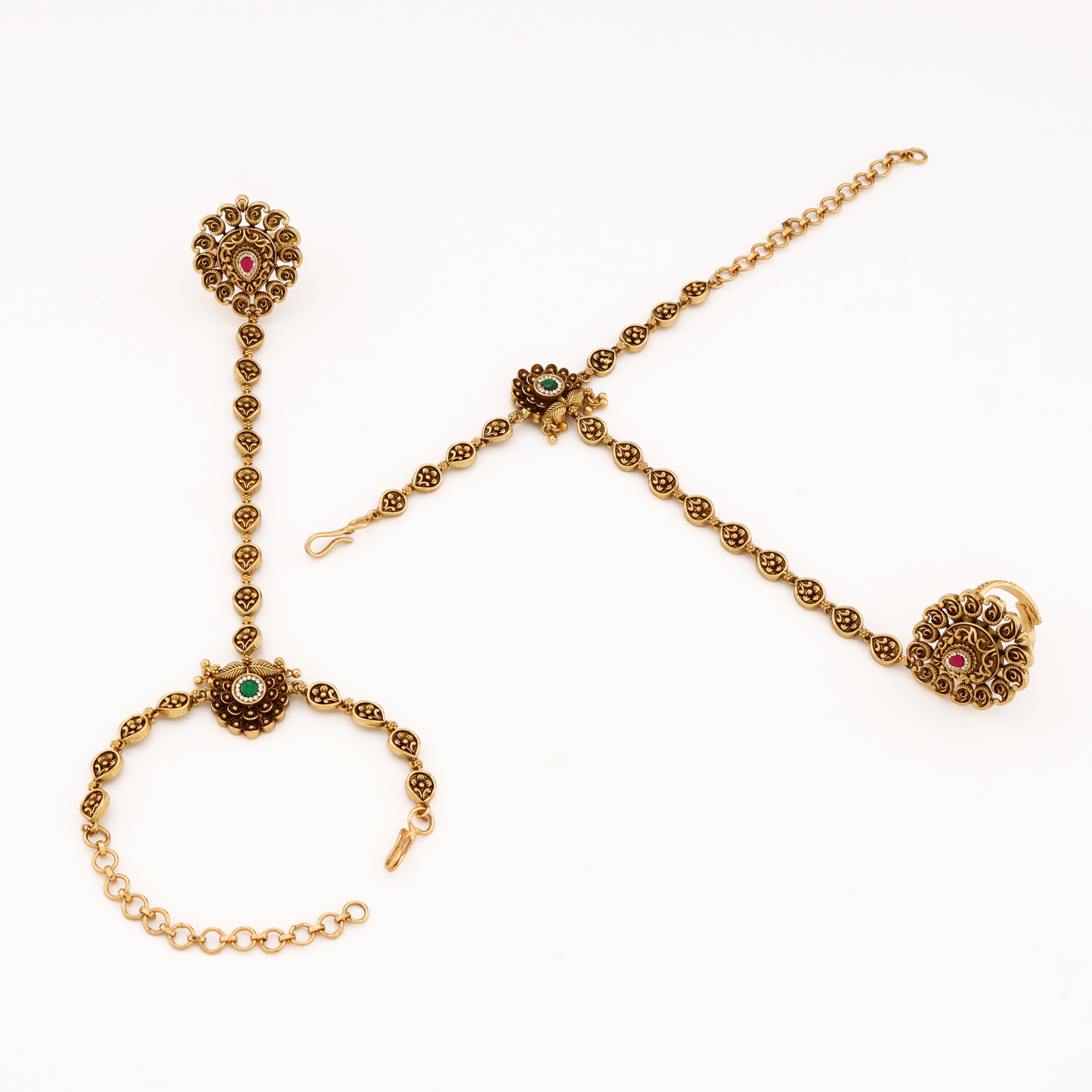 Antique Gold Tone Dual-Stone Hathphool