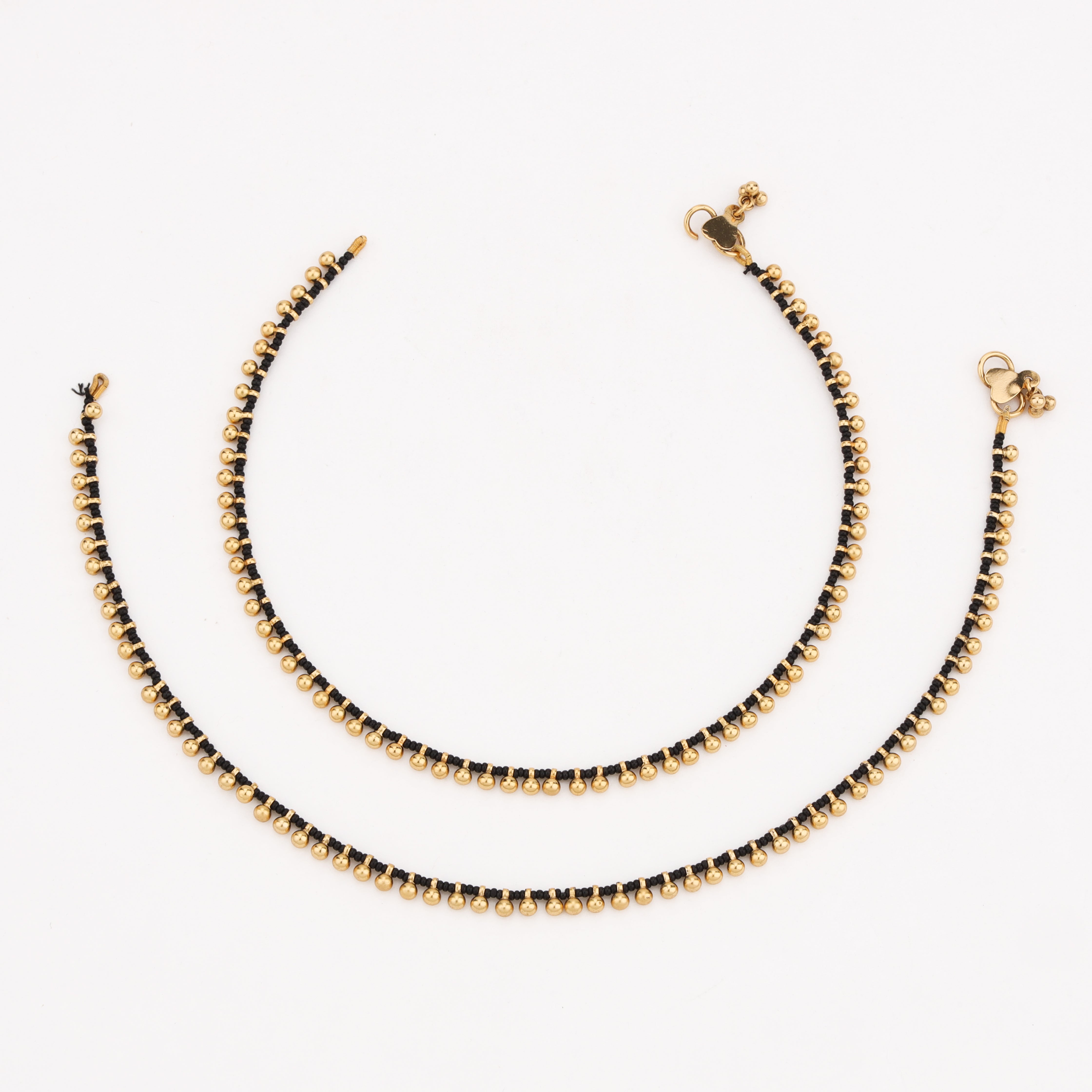 Traditional Black Bead Gold Tone Payal with delicate bead detailing by US Catalog