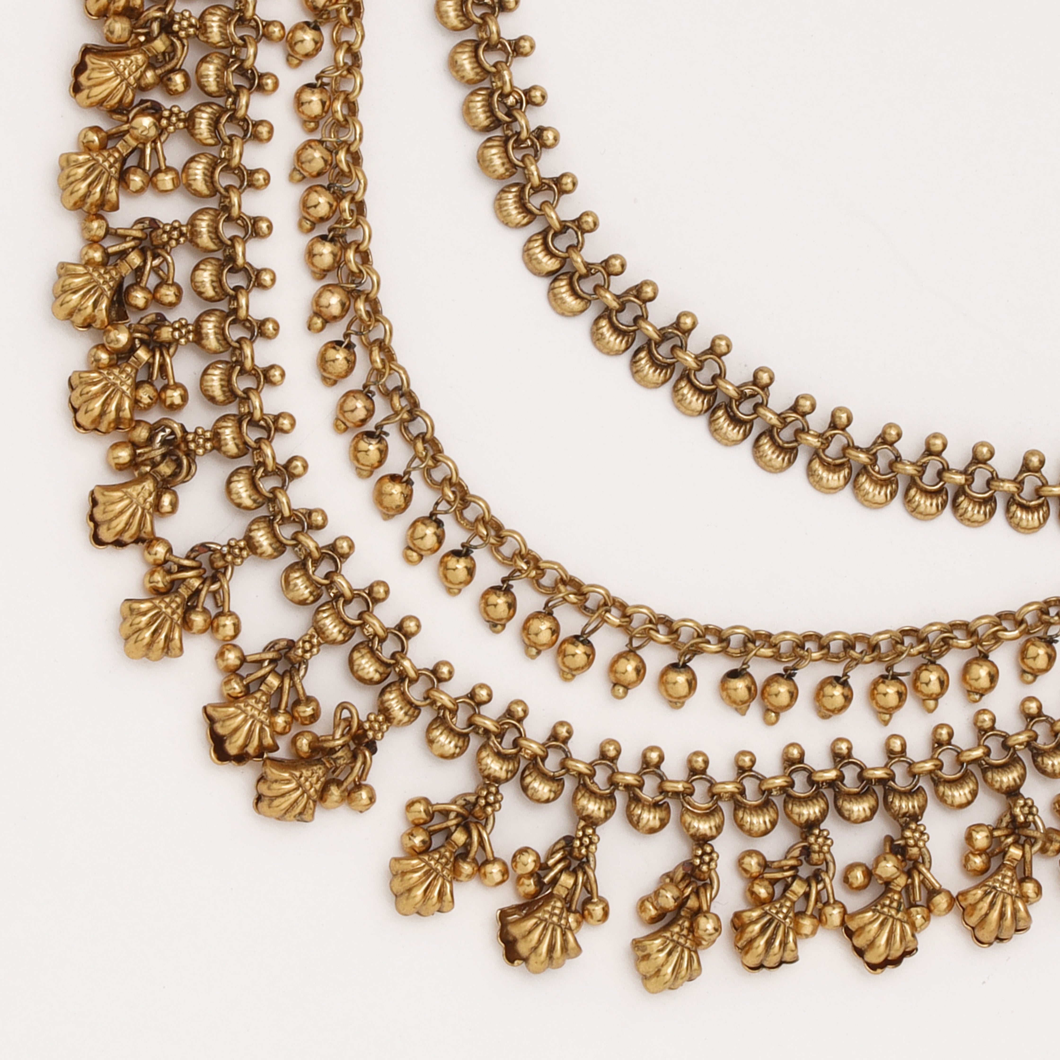 Rajwadi Leaf Charm Ear Chain with layered antique gold chains by US Catalog