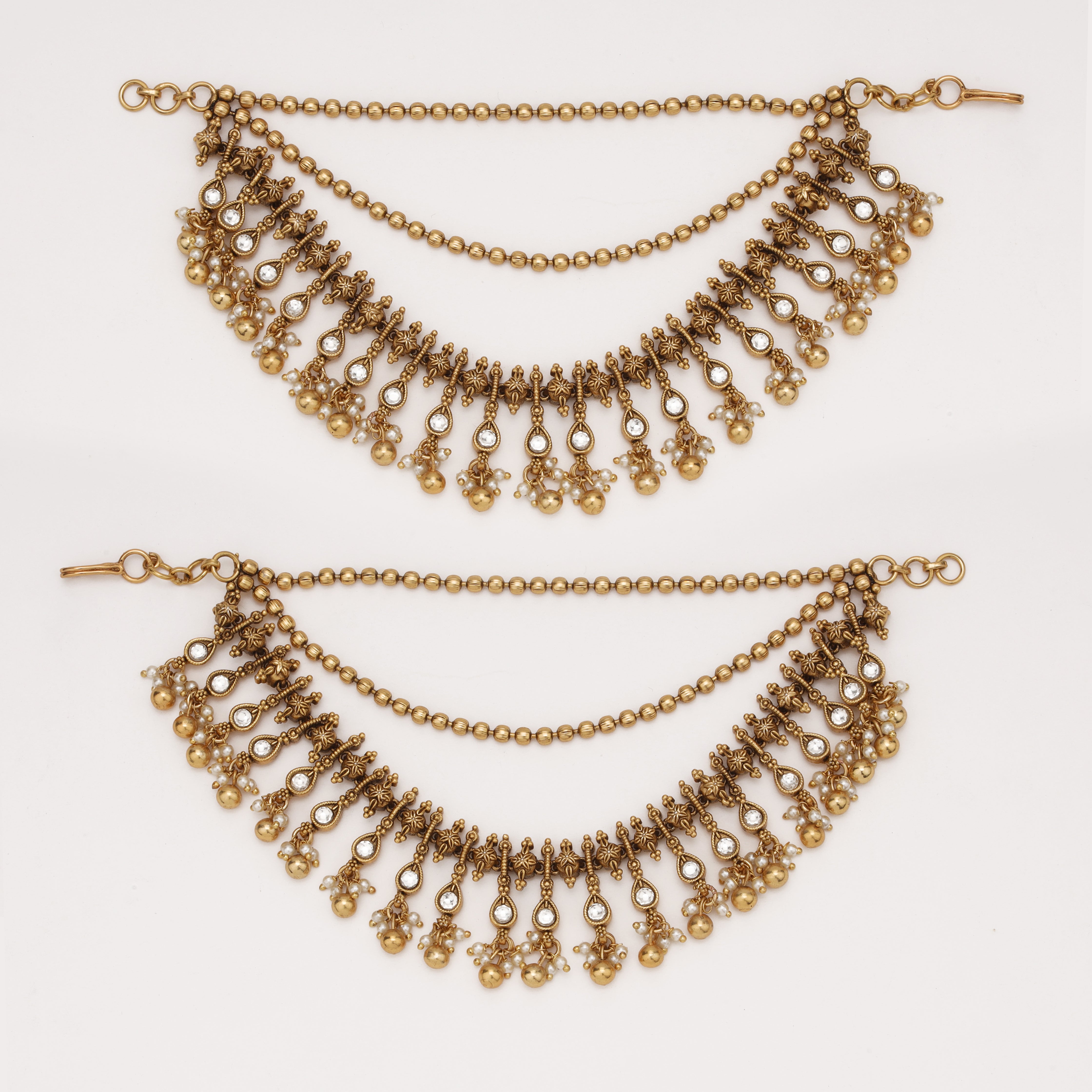 Royal Heritage Pearl Drop Ear Chain with crystal and pearl detailing by US Catalog