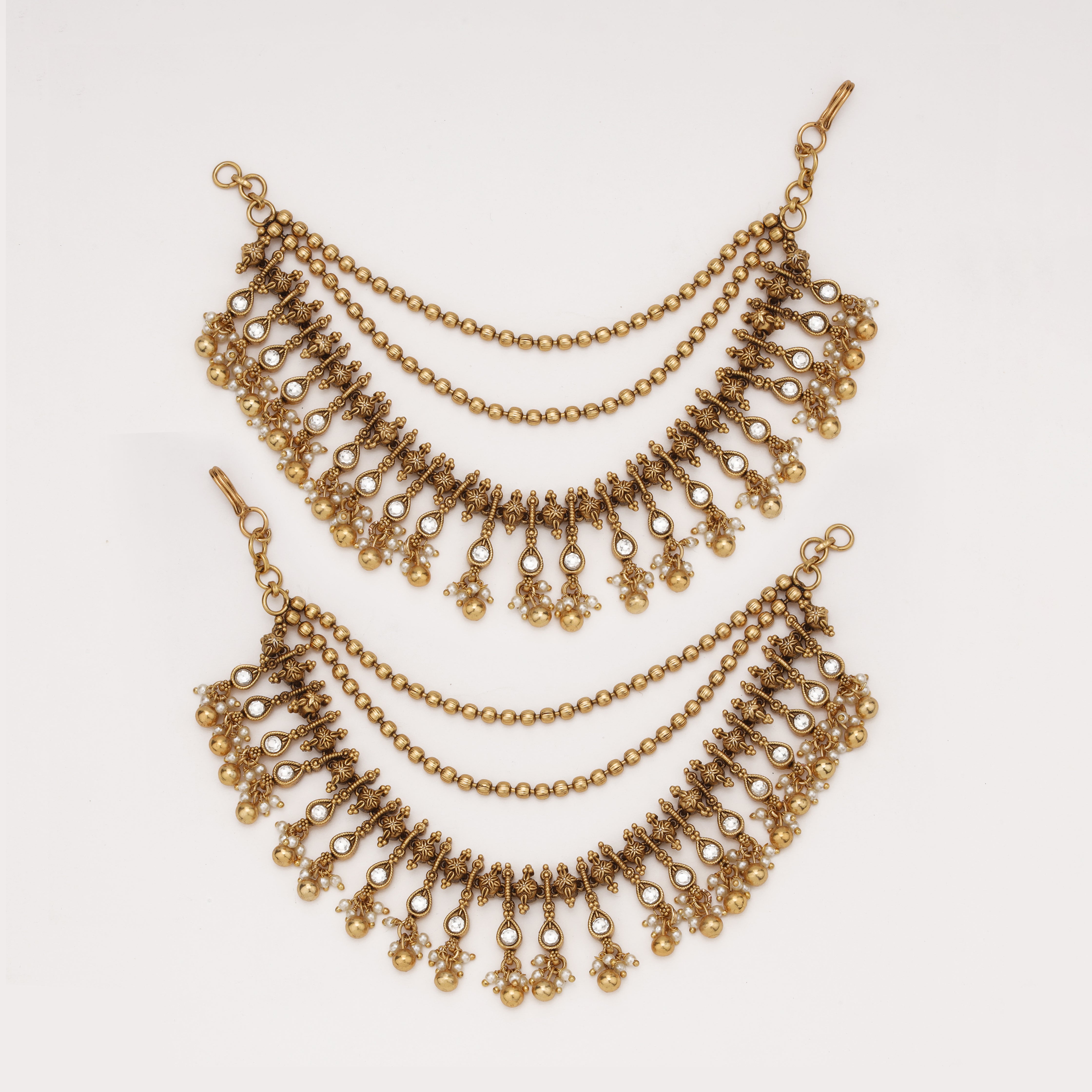 Royal Heritage Pearl Drop Ear Chain with crystal and pearl detailing by US Catalog