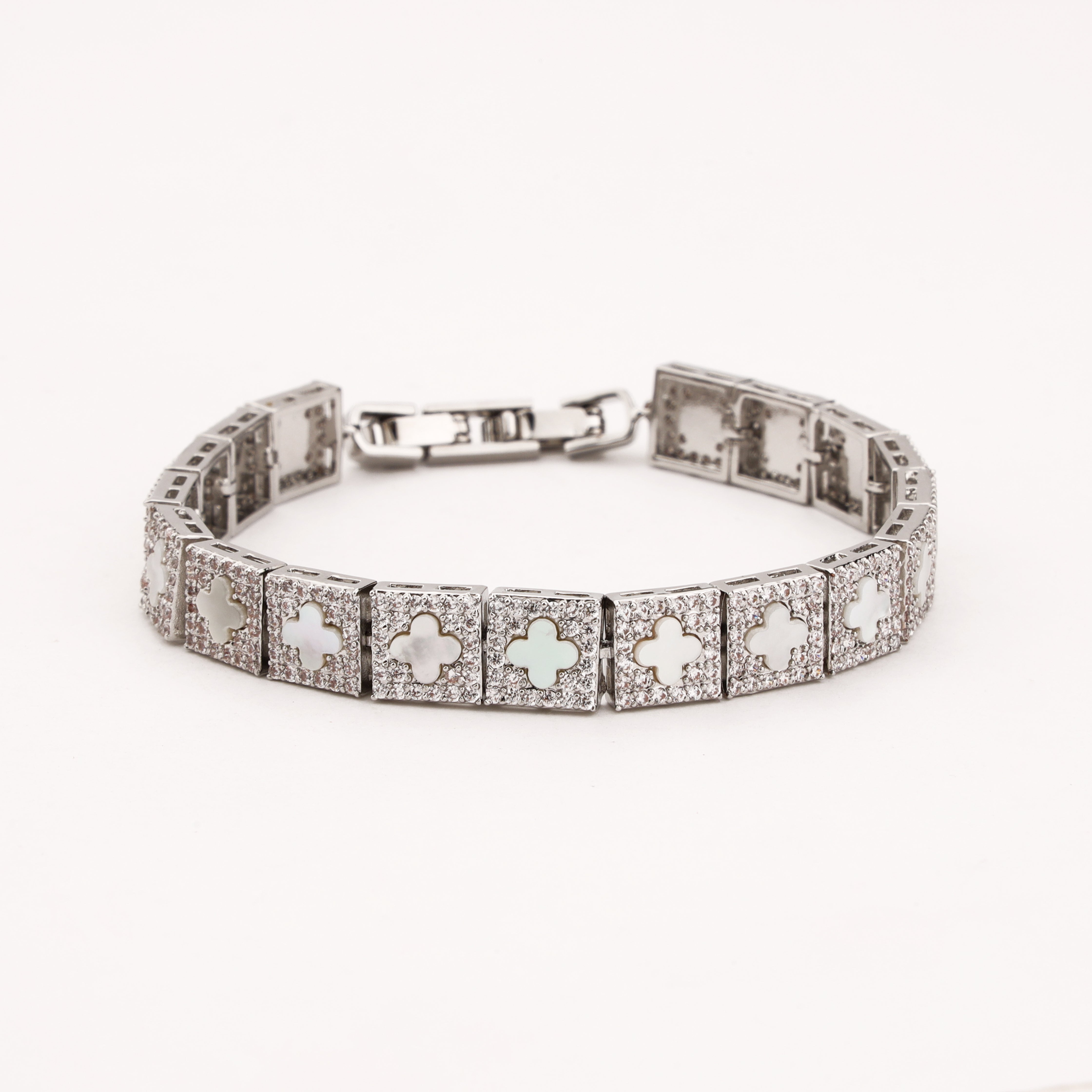 Silver-tone Clover Tennis Bracelet