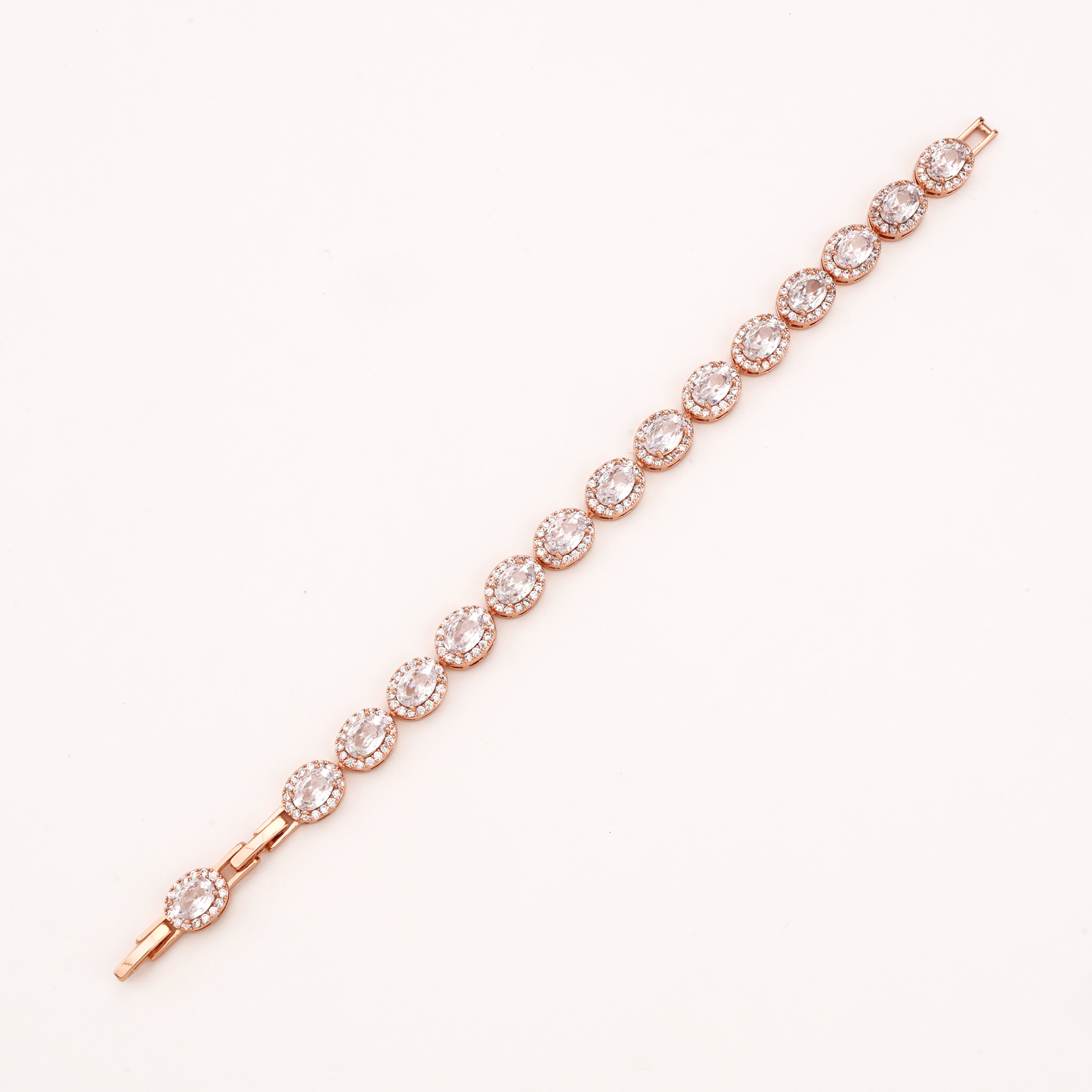 Rose Gold Oval Halo Crystal Tennis Bracelet