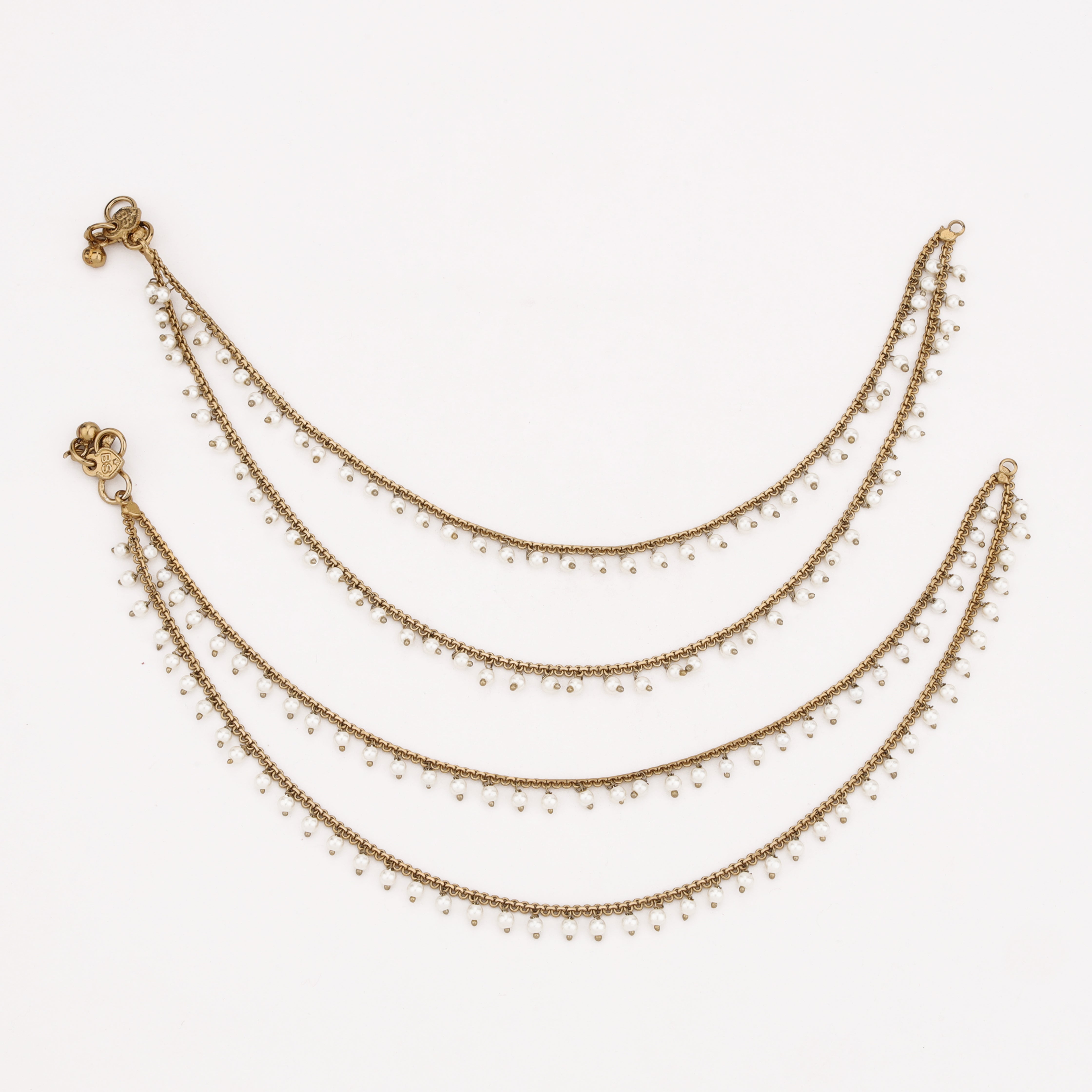 Delicate Pearl Layered Chain Anklet with Gold Finish by US Catalog