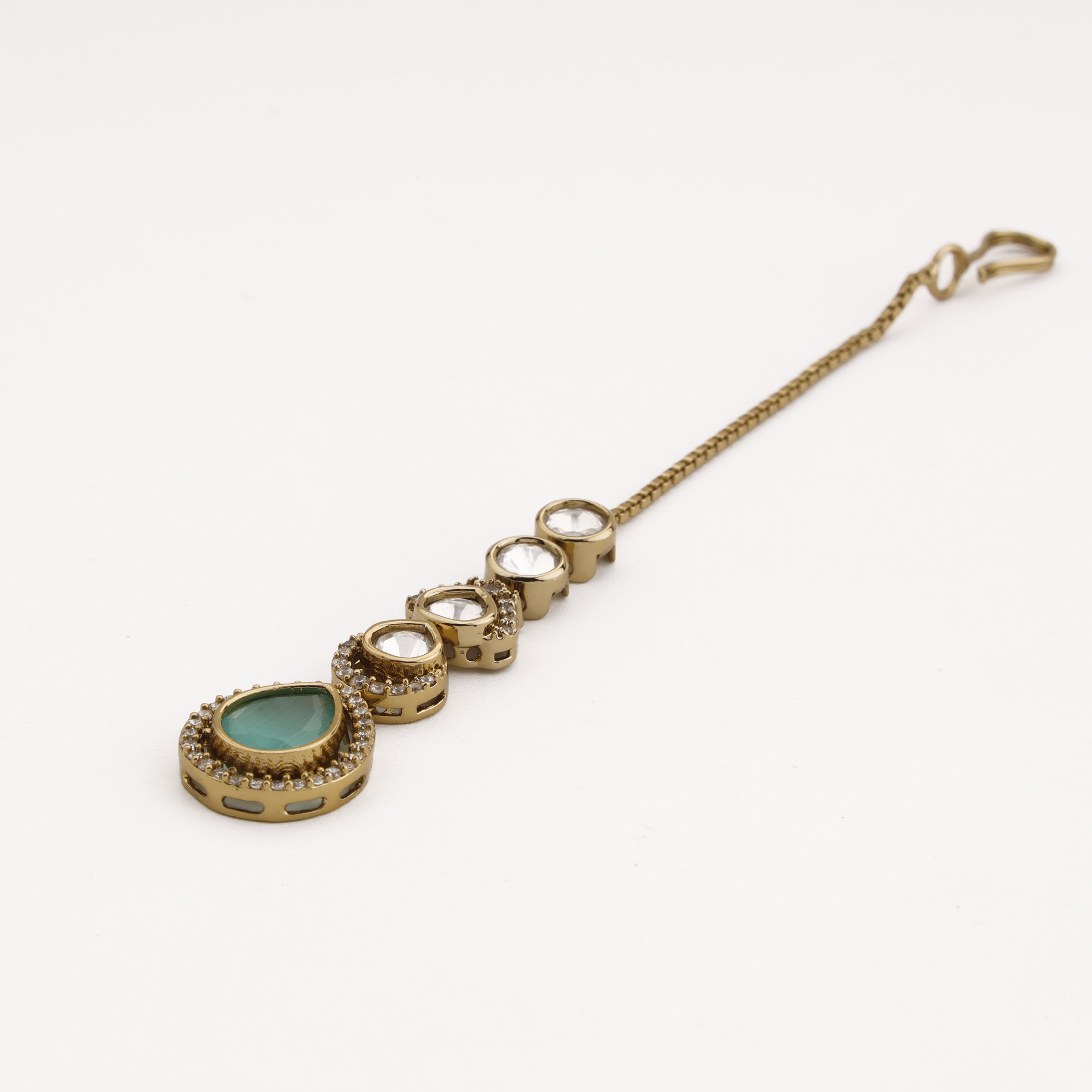 Emerald Teardrop Diamond Maang Tika