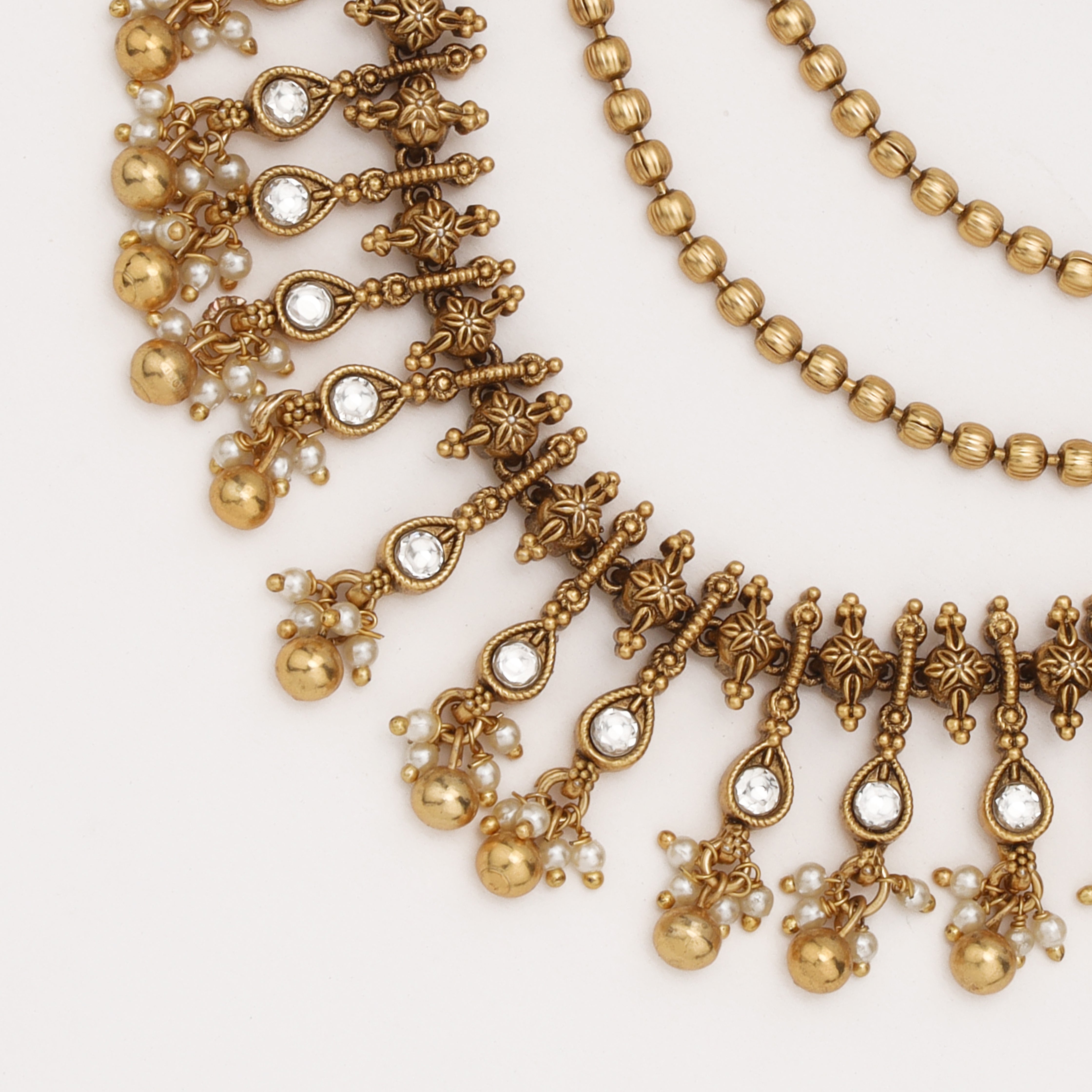 Royal Heritage Pearl Drop Ear Chain with crystal and pearl detailing by US Catalog