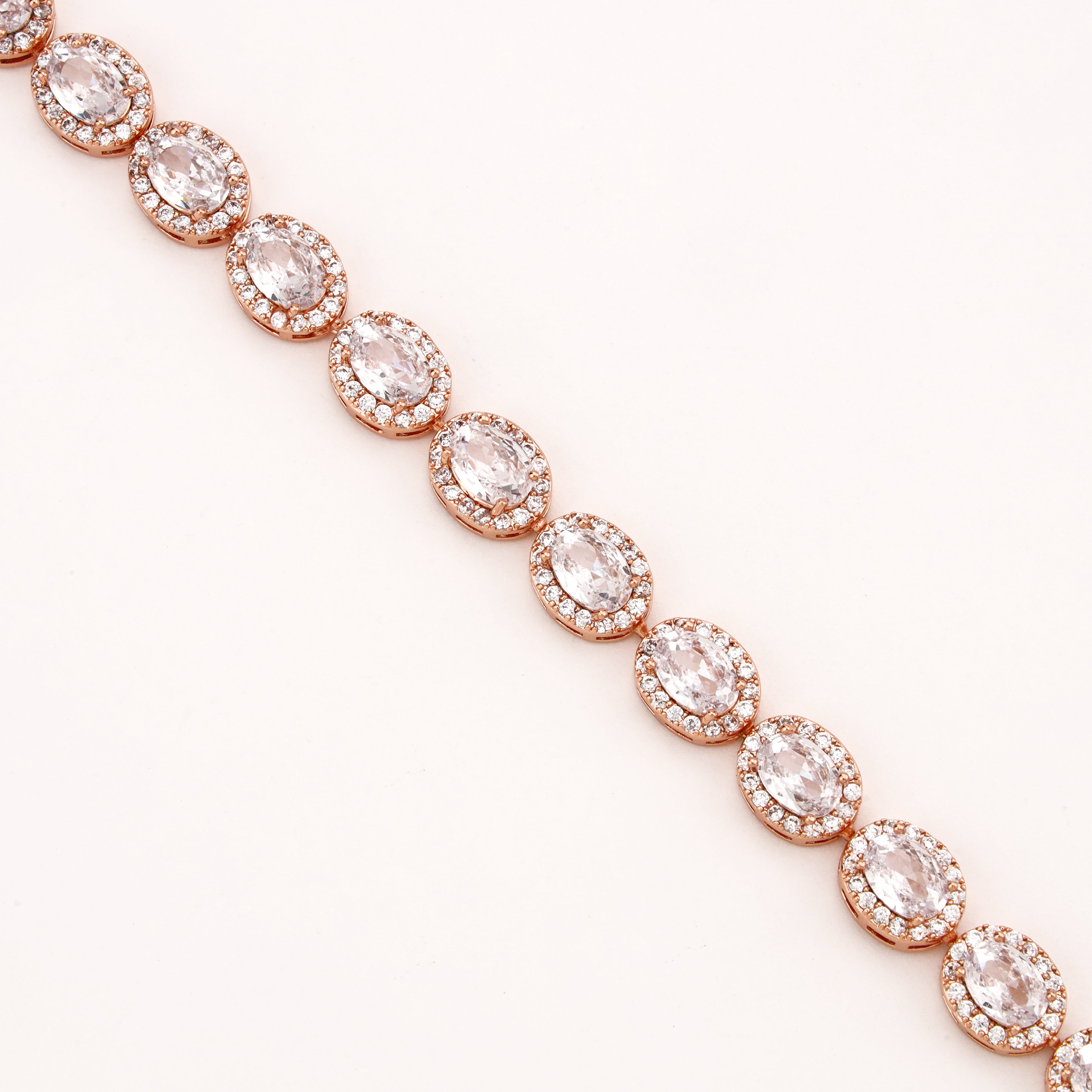 Rose Gold Oval Halo Crystal Tennis Bracelet
