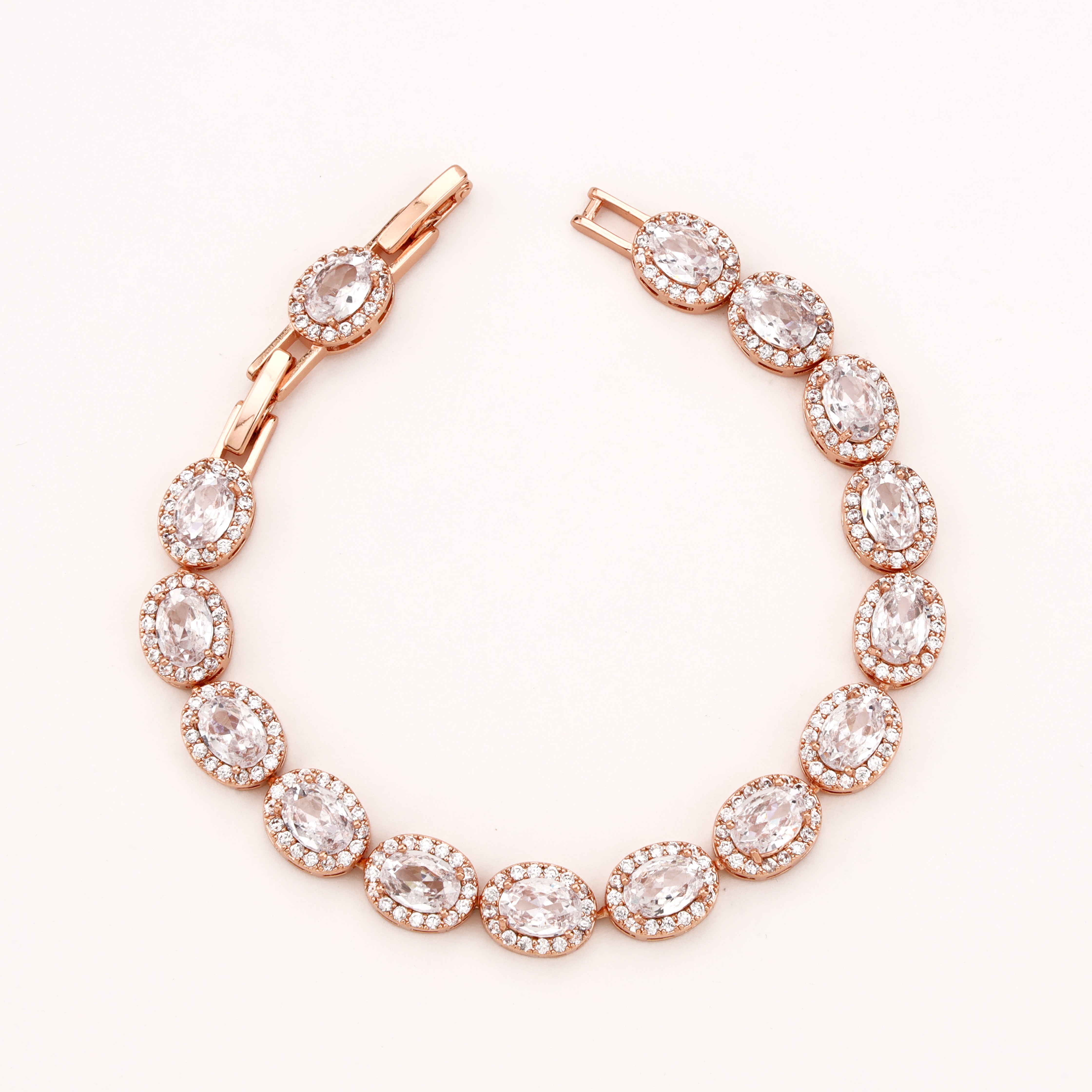 Rose Gold Oval Halo Crystal Tennis Bracelet