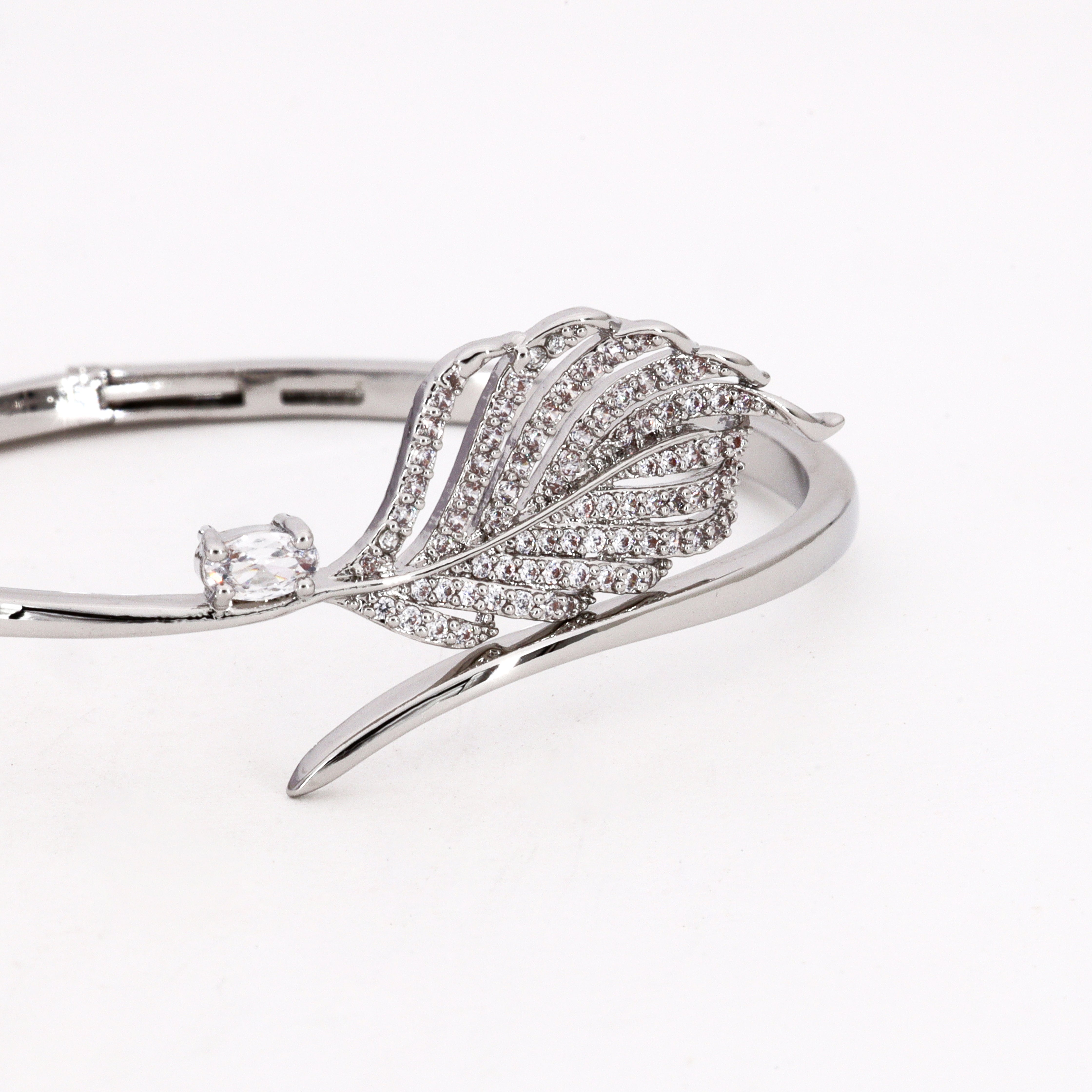 Silver Tone Crystal Feather Western Bracelet