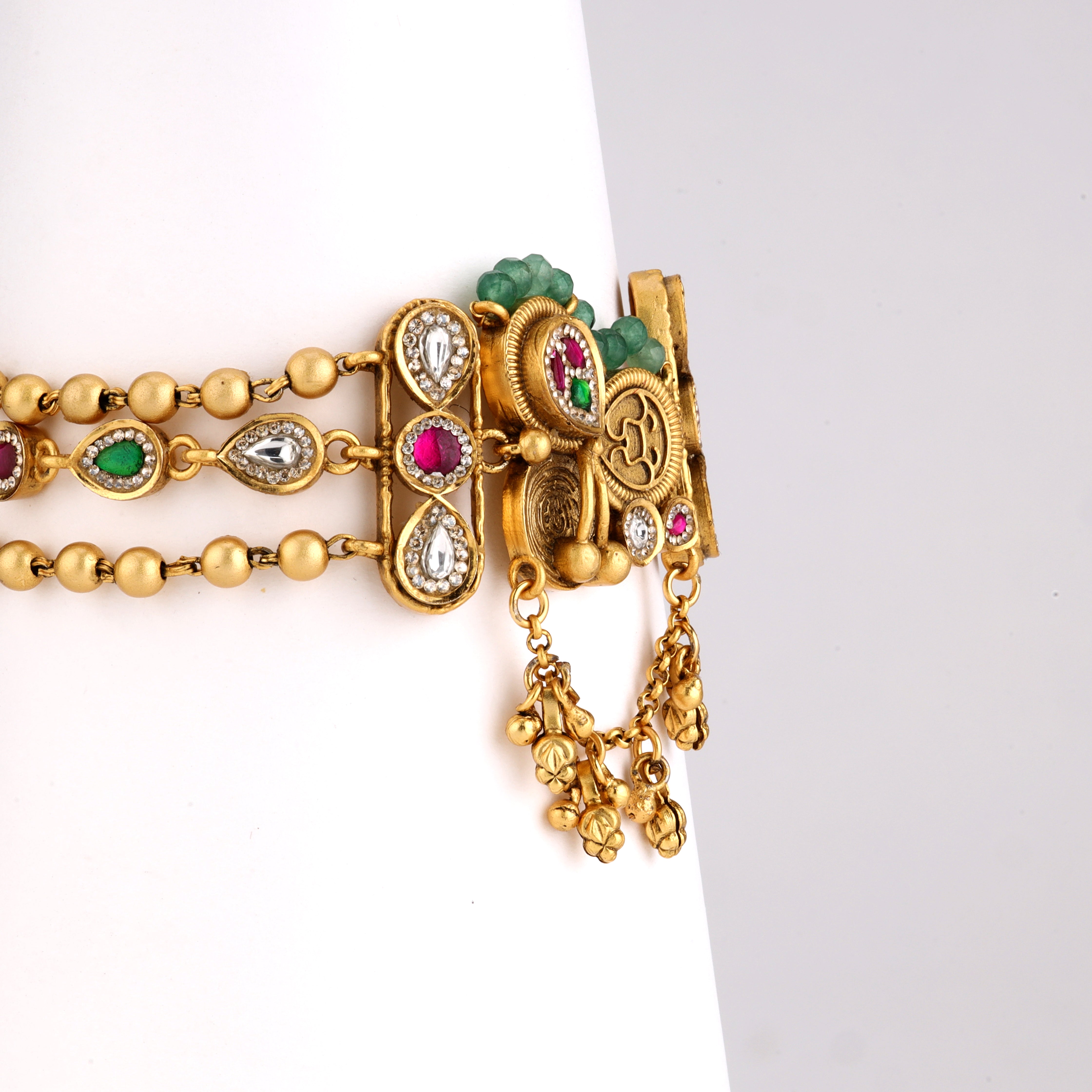 Antique Gold Peacock Paisley Stone Multi-Strand Beaded Traditional Bracelet