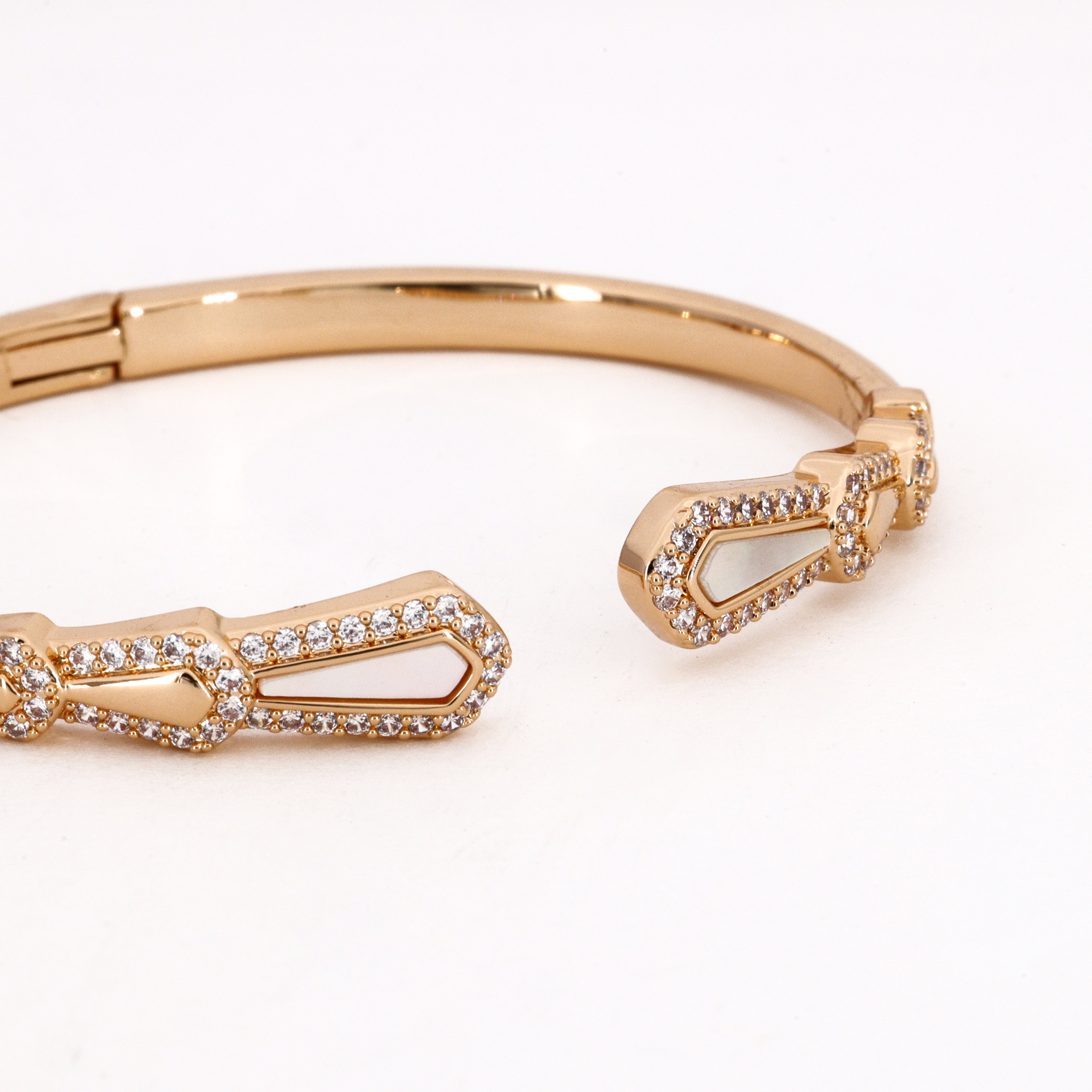 Gold Tone Crystal Geometric Cut-Out Open Bracelet