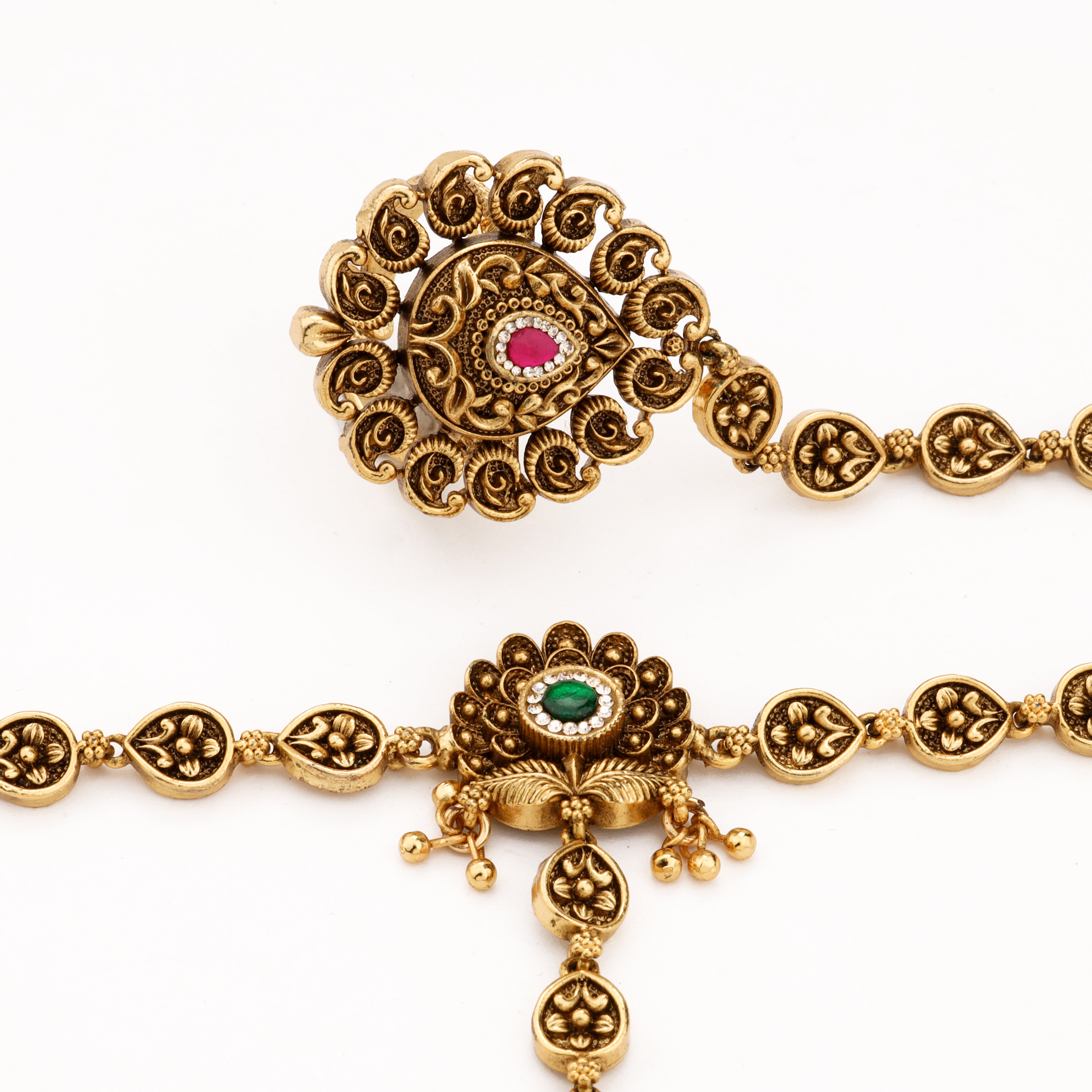 Antique Gold Tone Dual-Stone Hathphool