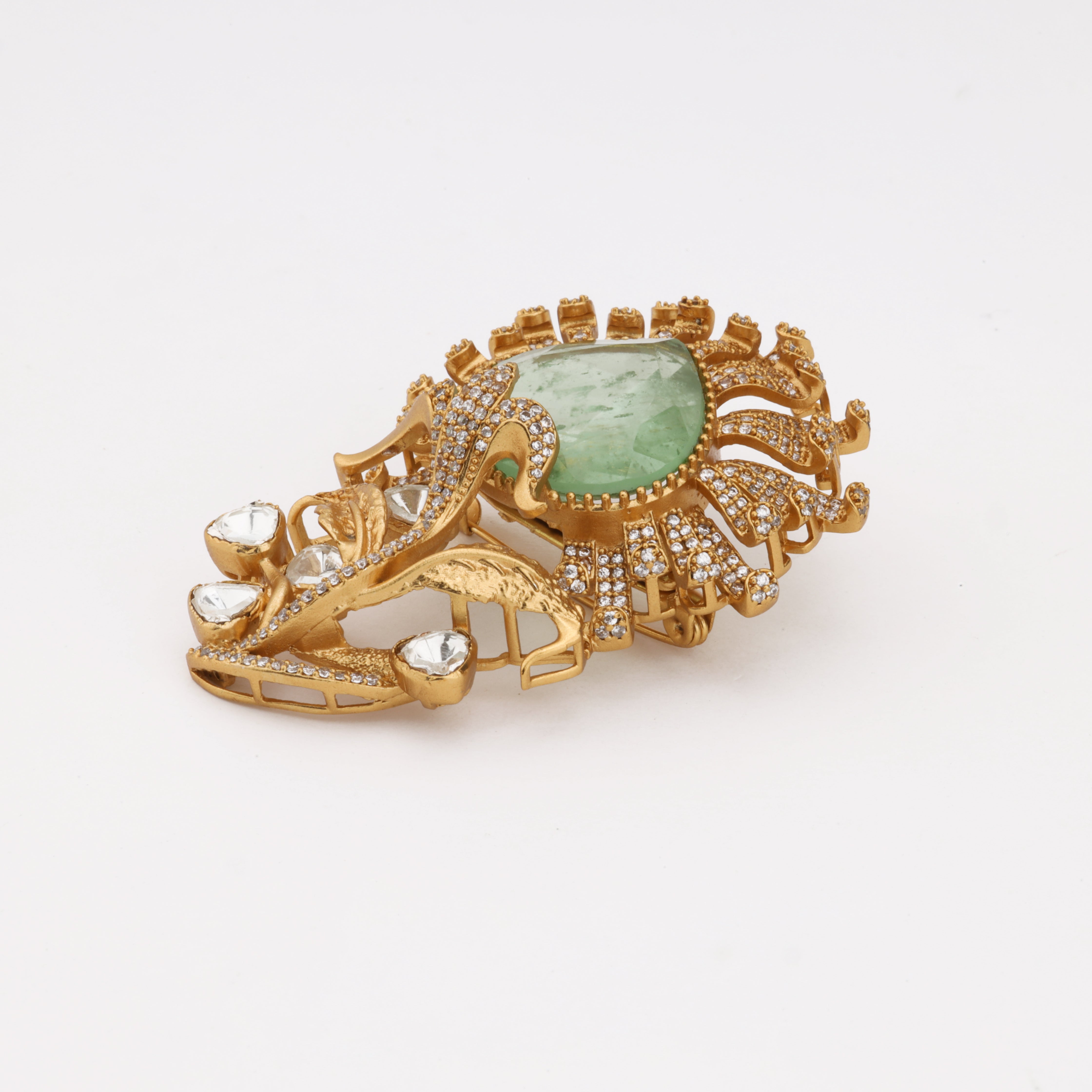 Aurora Bloom Radiance Crystal Floral Brooch | Antique Gold Finish