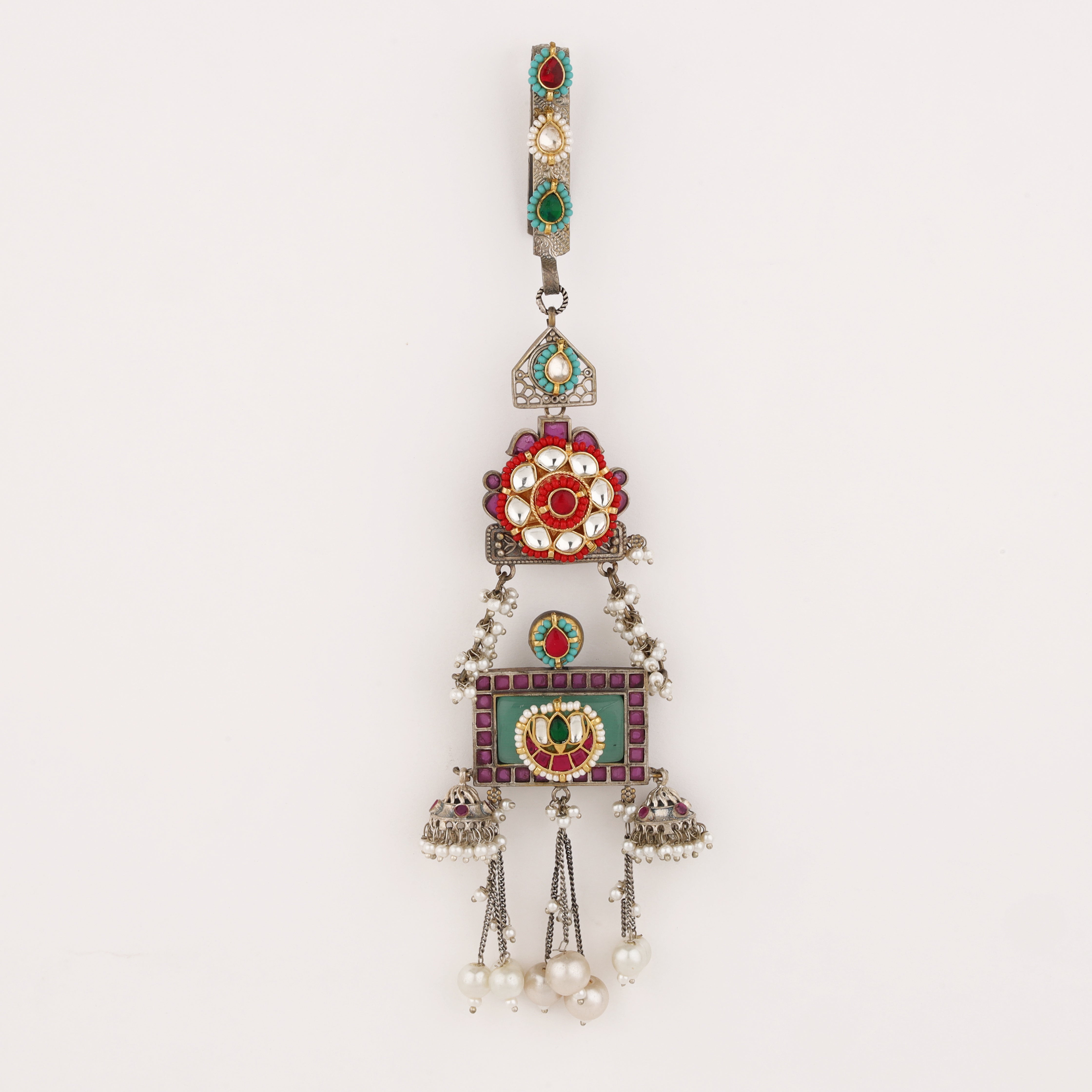 Antique Silver Multicolor Kundan Juda Pin