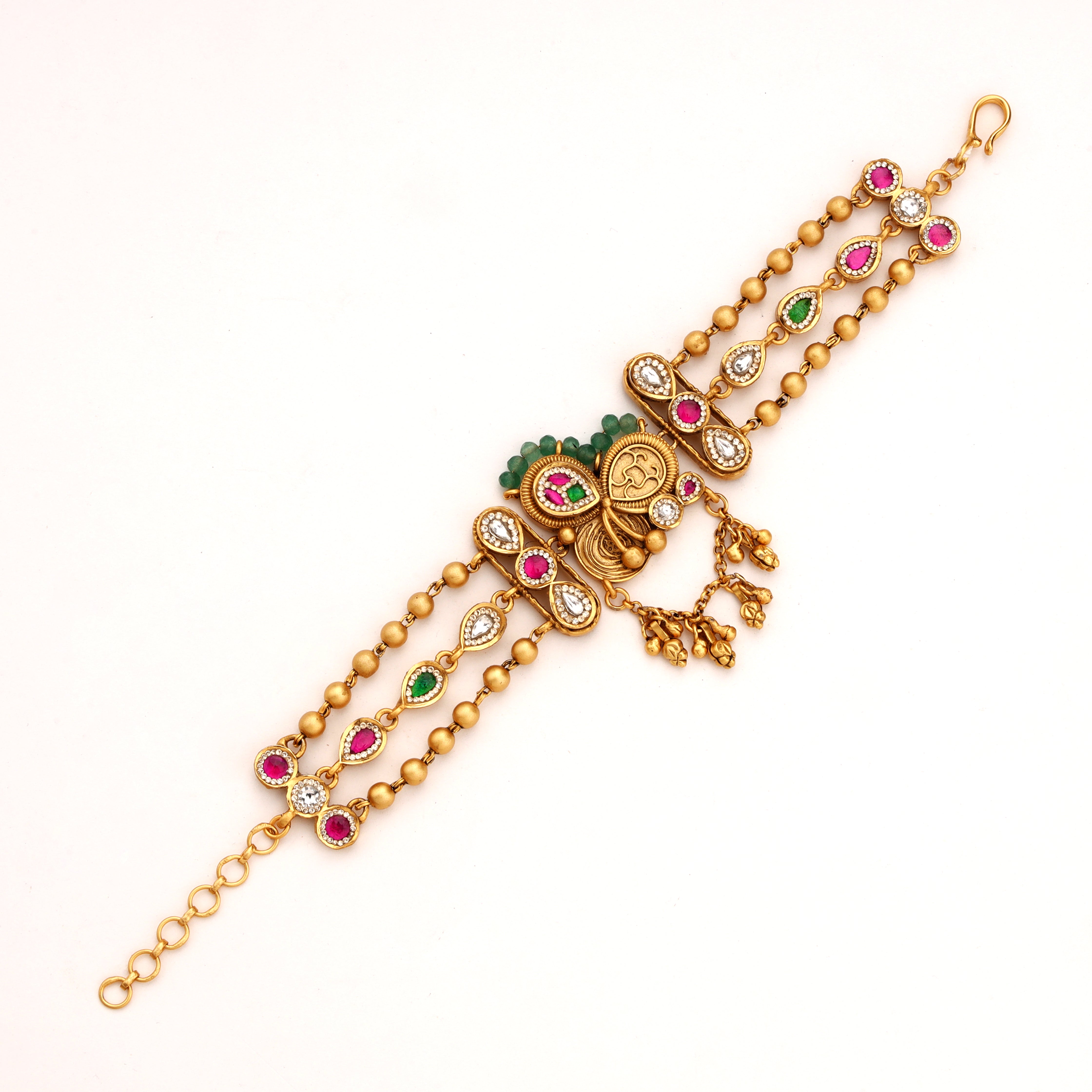 Antique Gold Peacock Paisley Stone Multi-Strand Beaded Traditional Bracelet