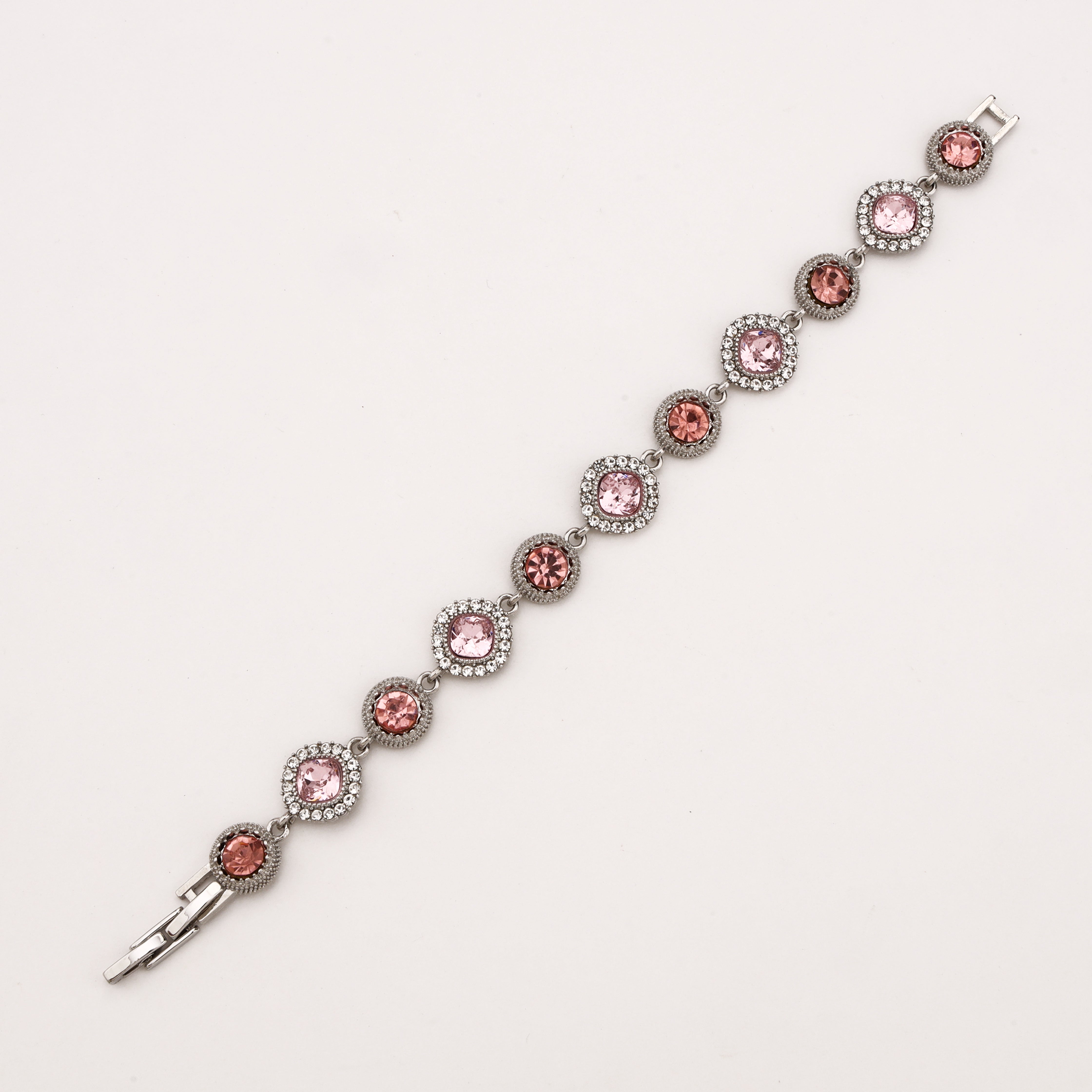 Pink Halo Crystal Link Tennis Bracelet