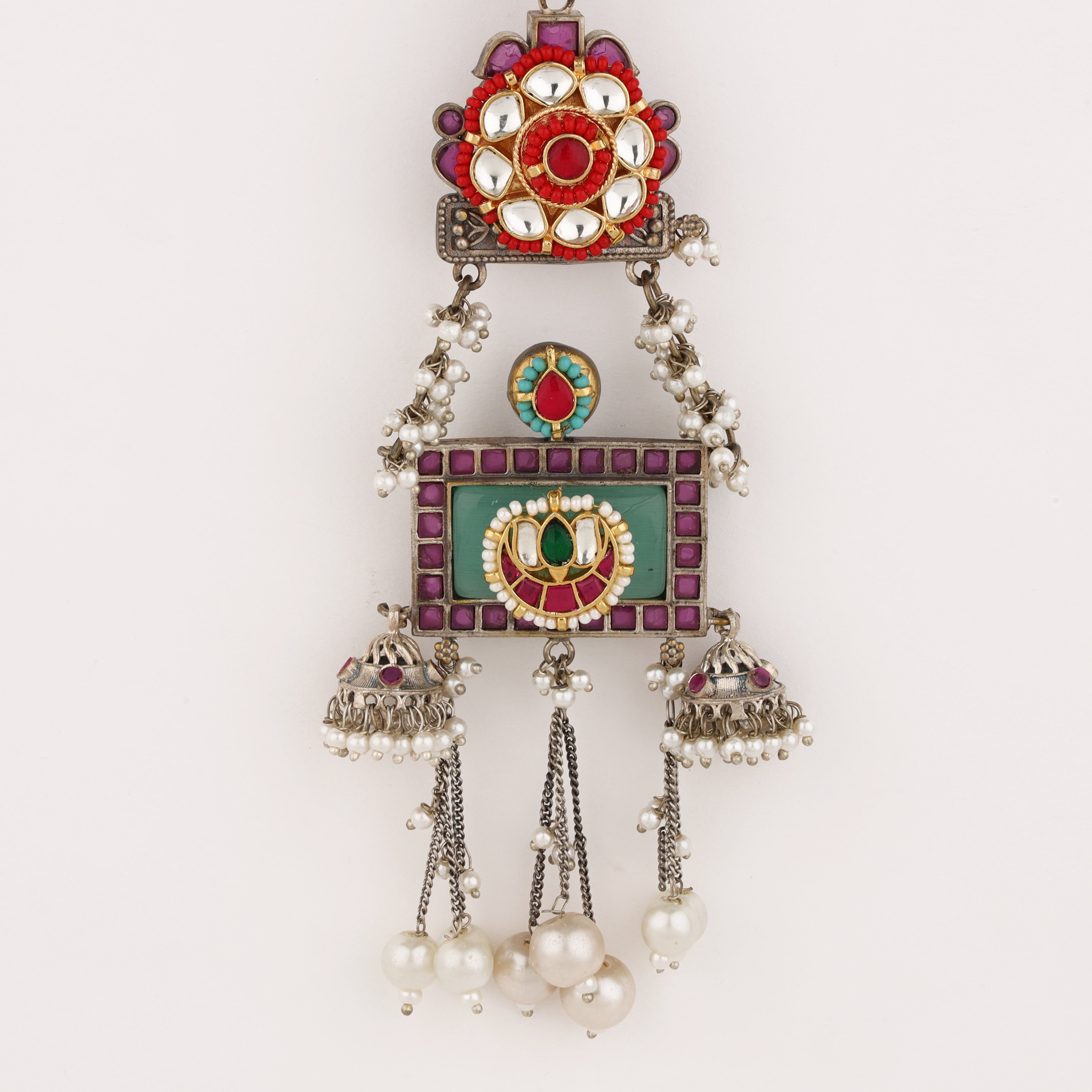 Antique Silver Multicolor Kundan Juda Pin
