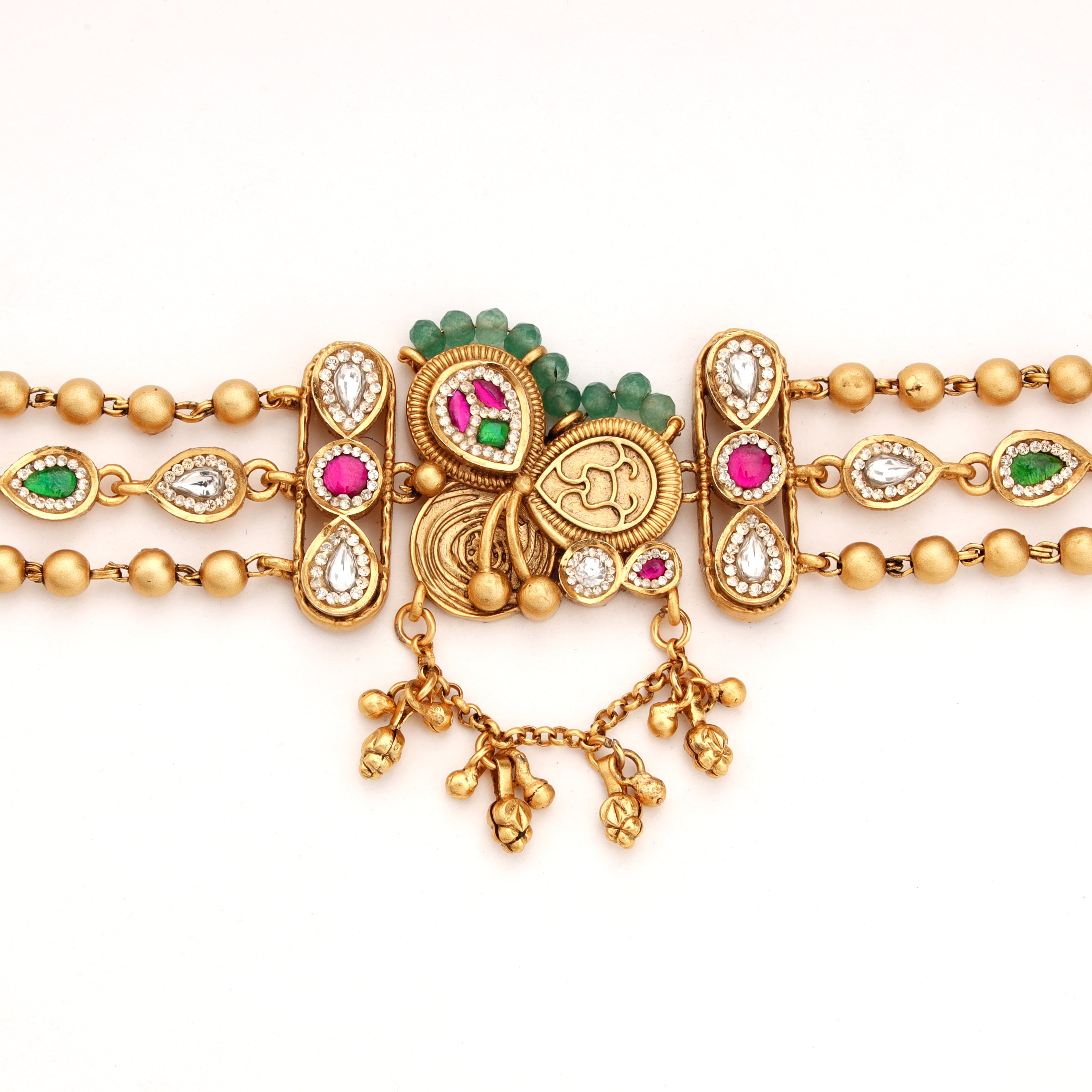 Antique Gold Peacock Paisley Stone Multi-Strand Beaded Traditional Bracelet
