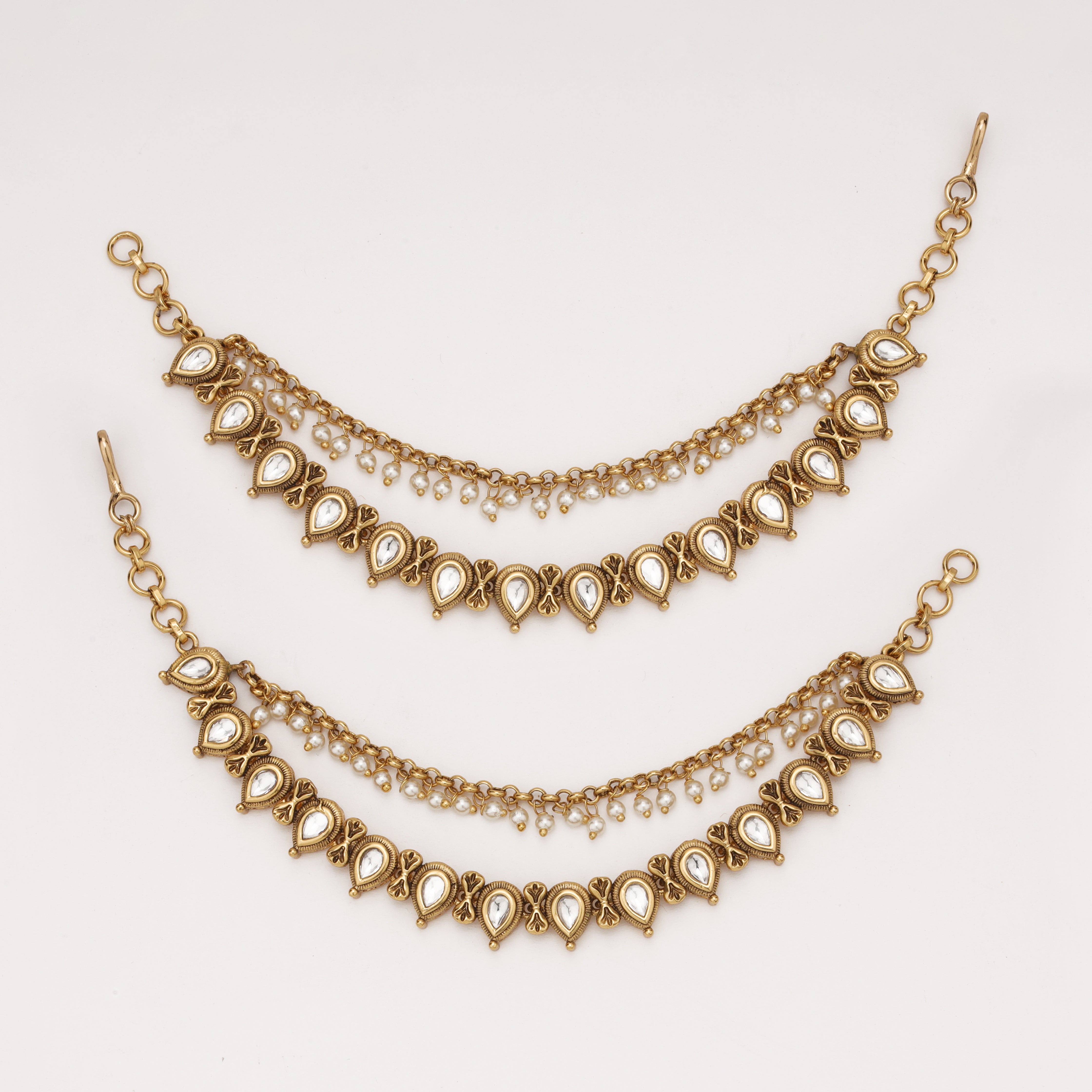 Regal Pearl Teardrop Ear Chain with pearl fringe detailing by US Catalog