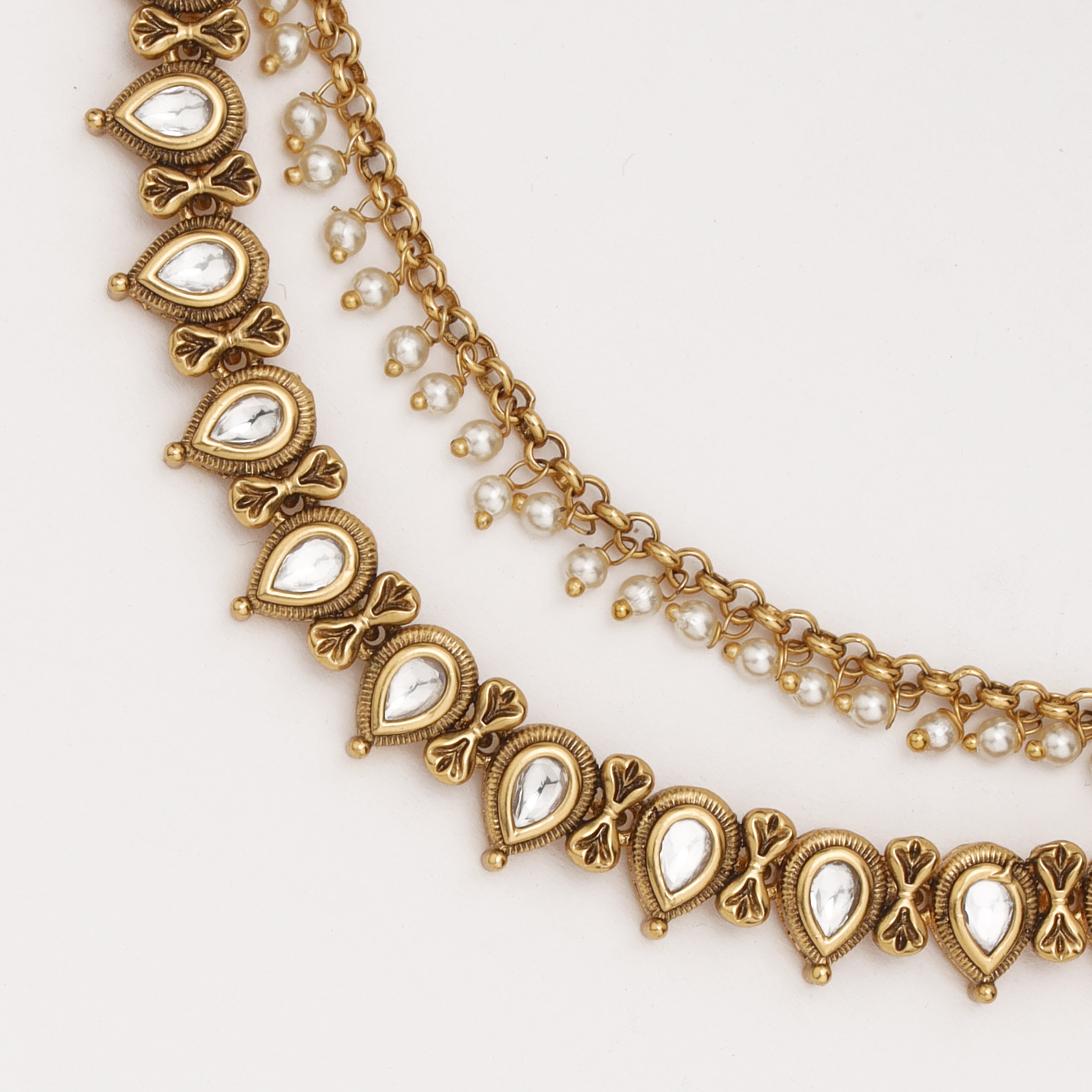 Regal Pearl Teardrop Ear Chain with pearl fringe detailing by US Catalog