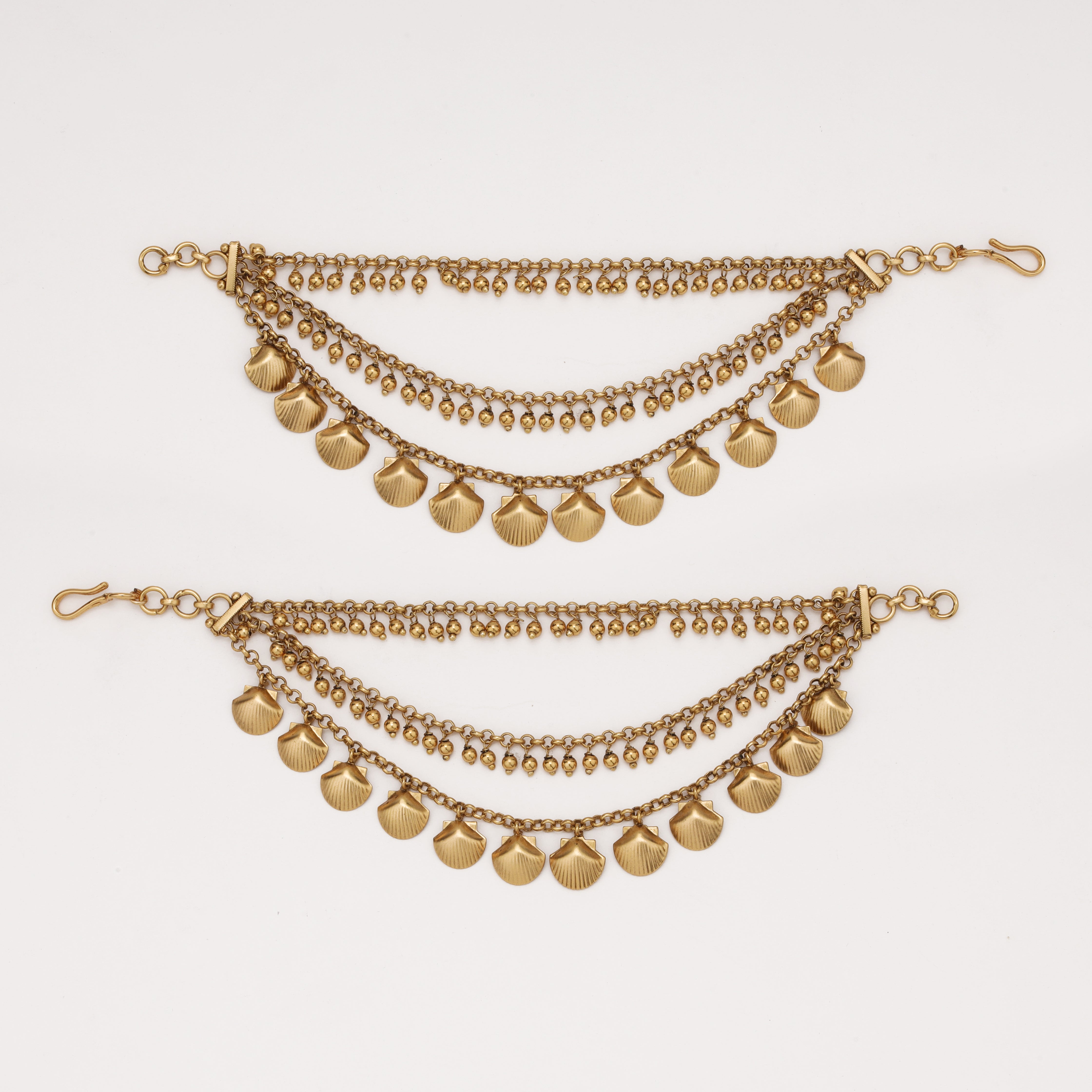 Golden Seashell Layered Ear Chain with multi-layer antique gold design by US Catalog