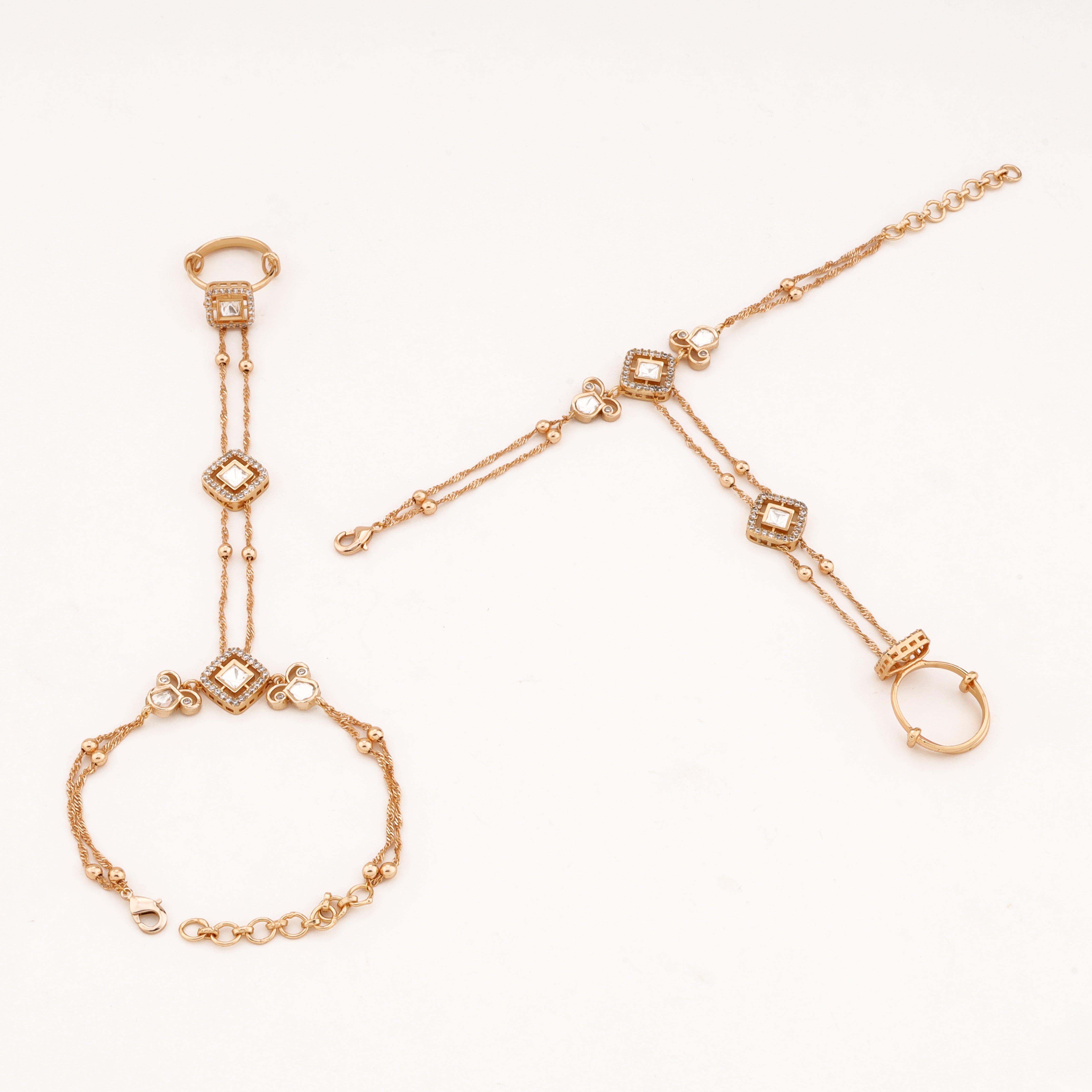 Rose Gold Square Crystal Chain Hathphool