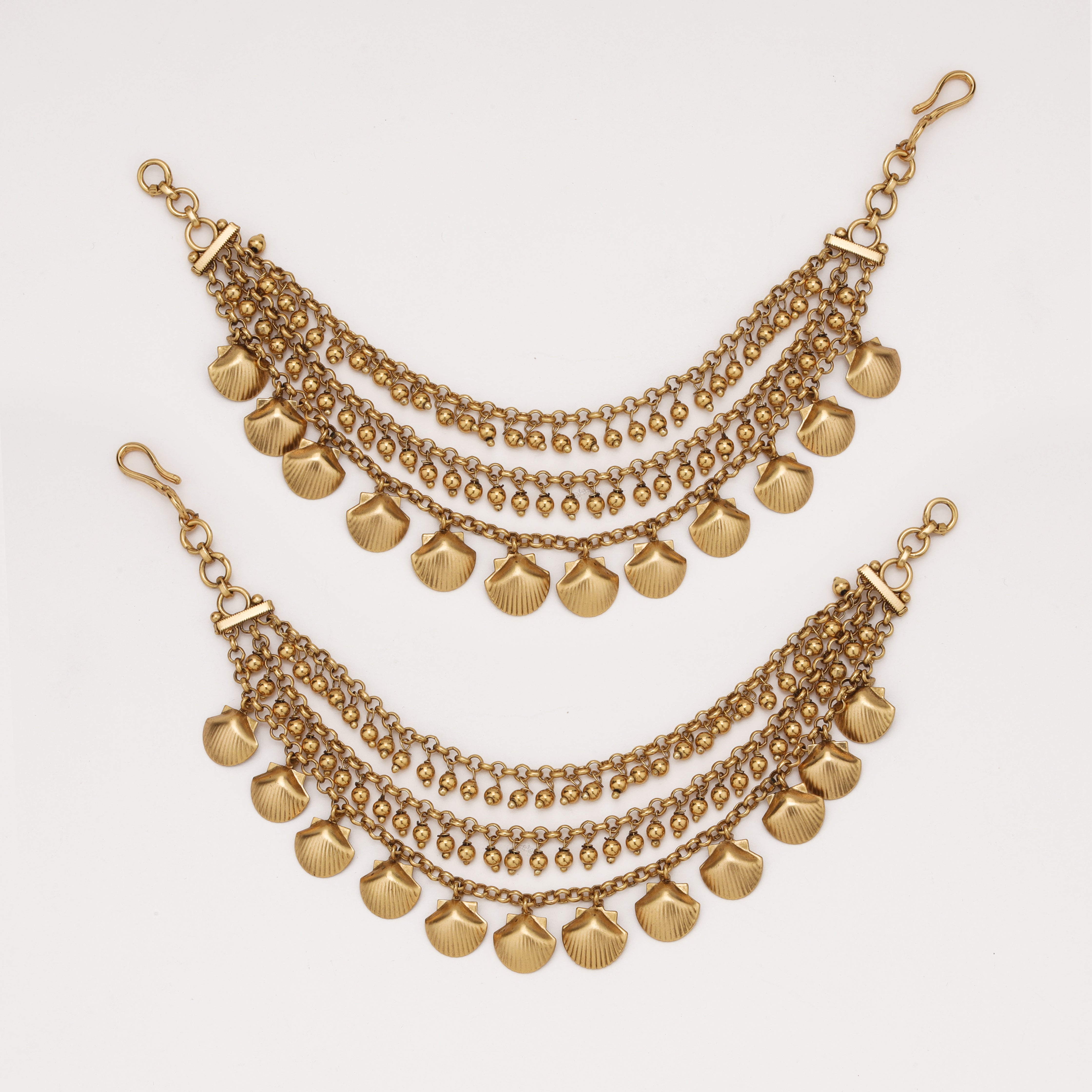 Golden Seashell Layered Ear Chain with multi-layer antique gold design by US Catalog