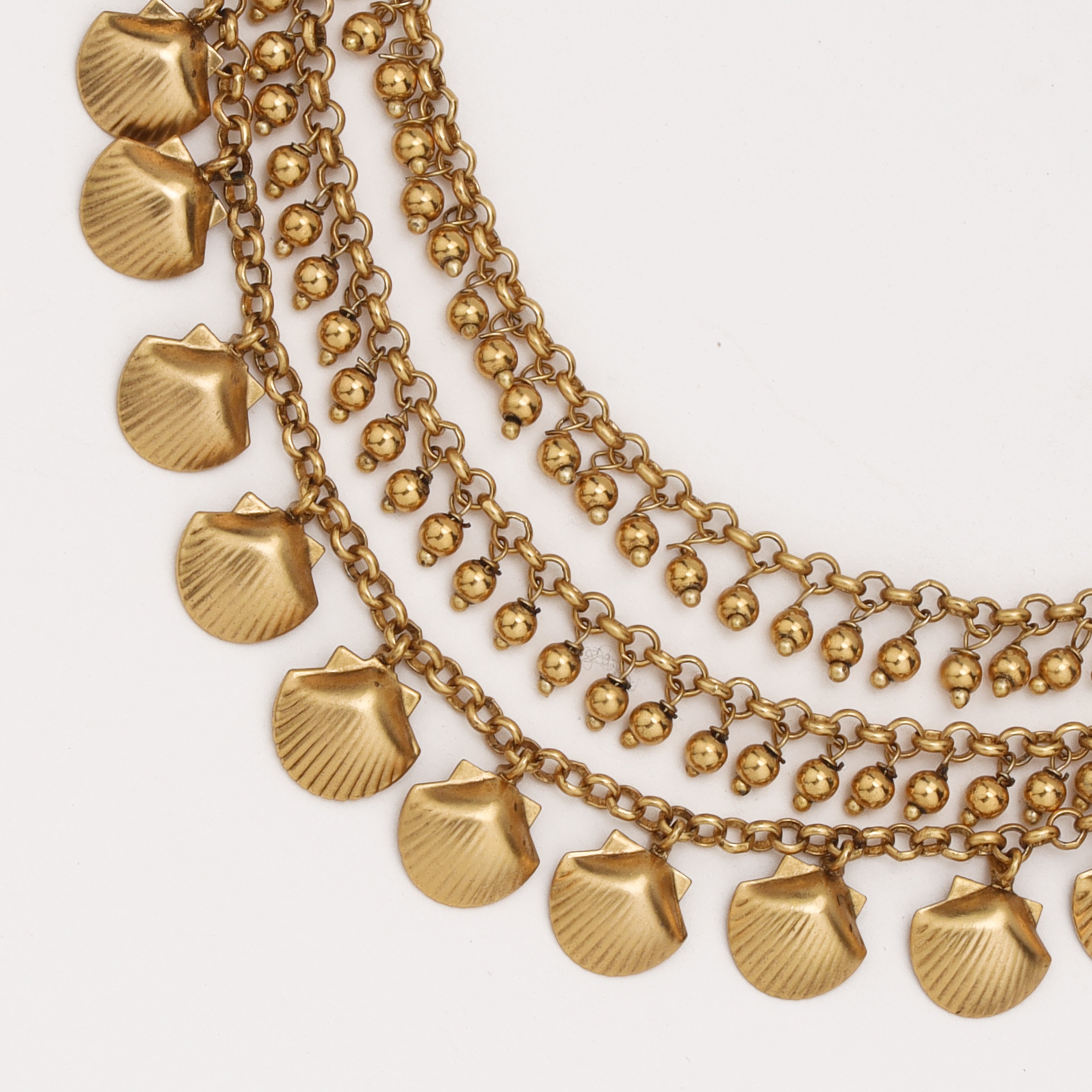 Golden Seashell Layered Ear Chain with multi-layer antique gold design by US Catalog