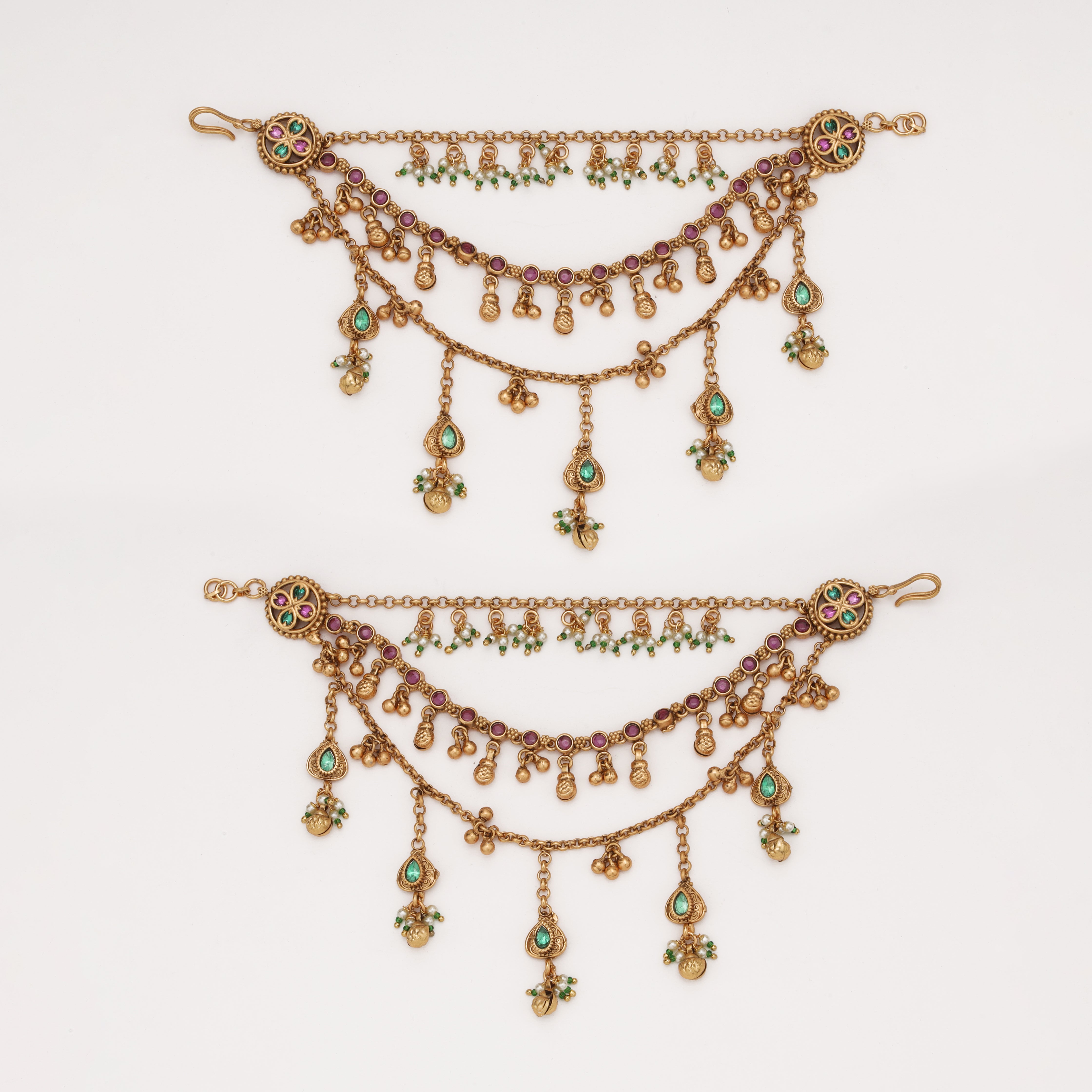 Rajwadi Emerald Charm Ear Chain with colorful stone detailing by US Catalog
