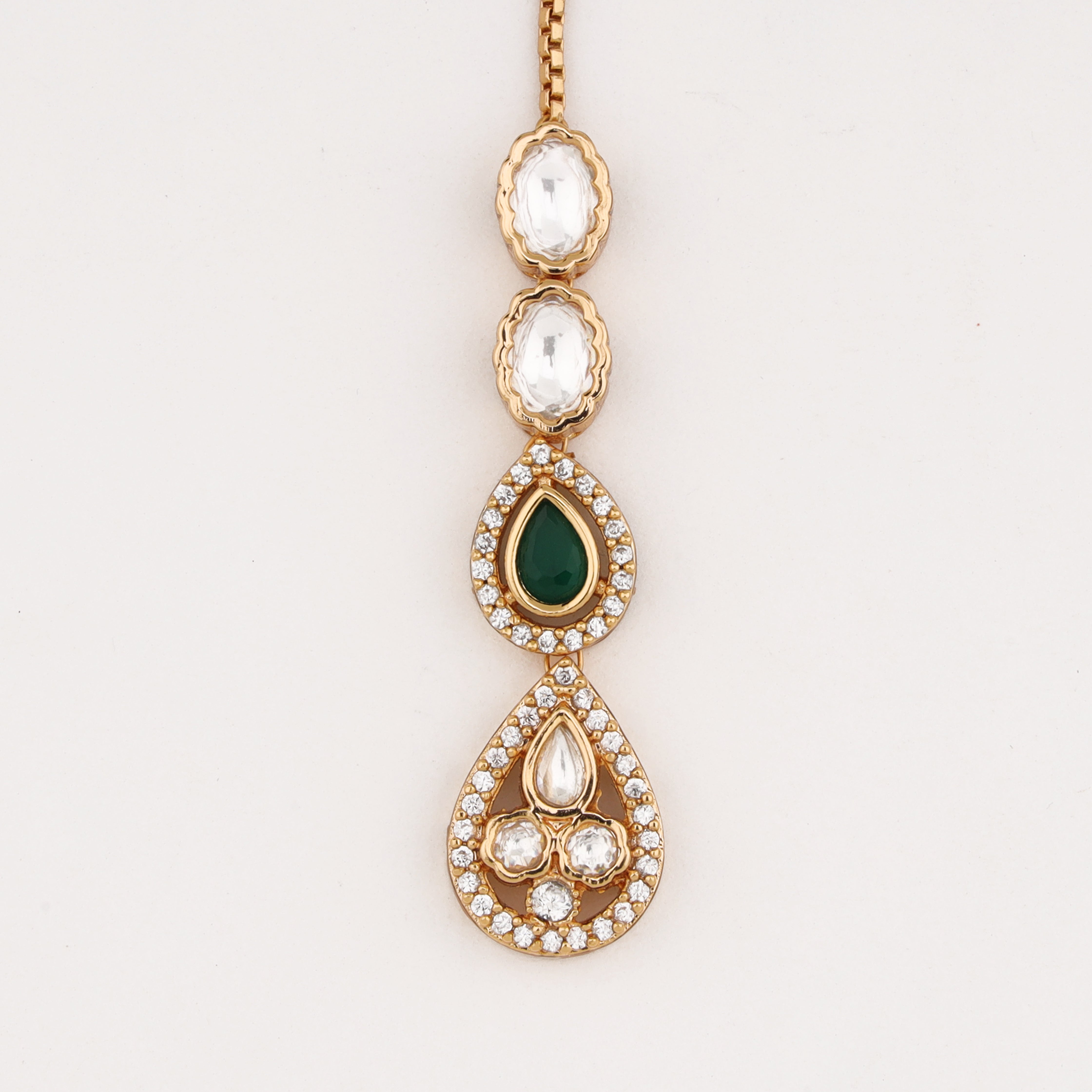 Emerald Elegance Crystal Maang Tika