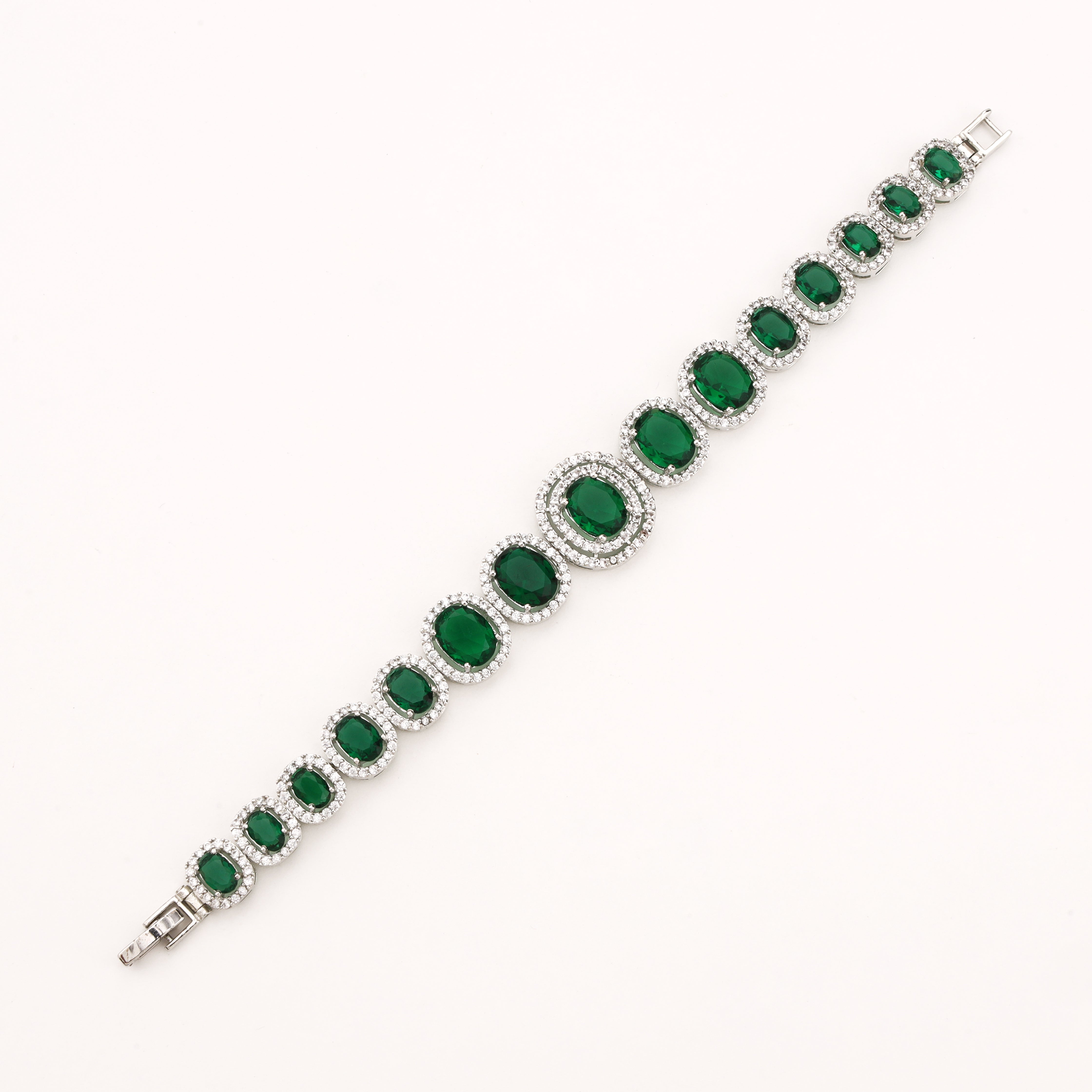 Emerald Green Double Halo Crystal Tennis Bracelet