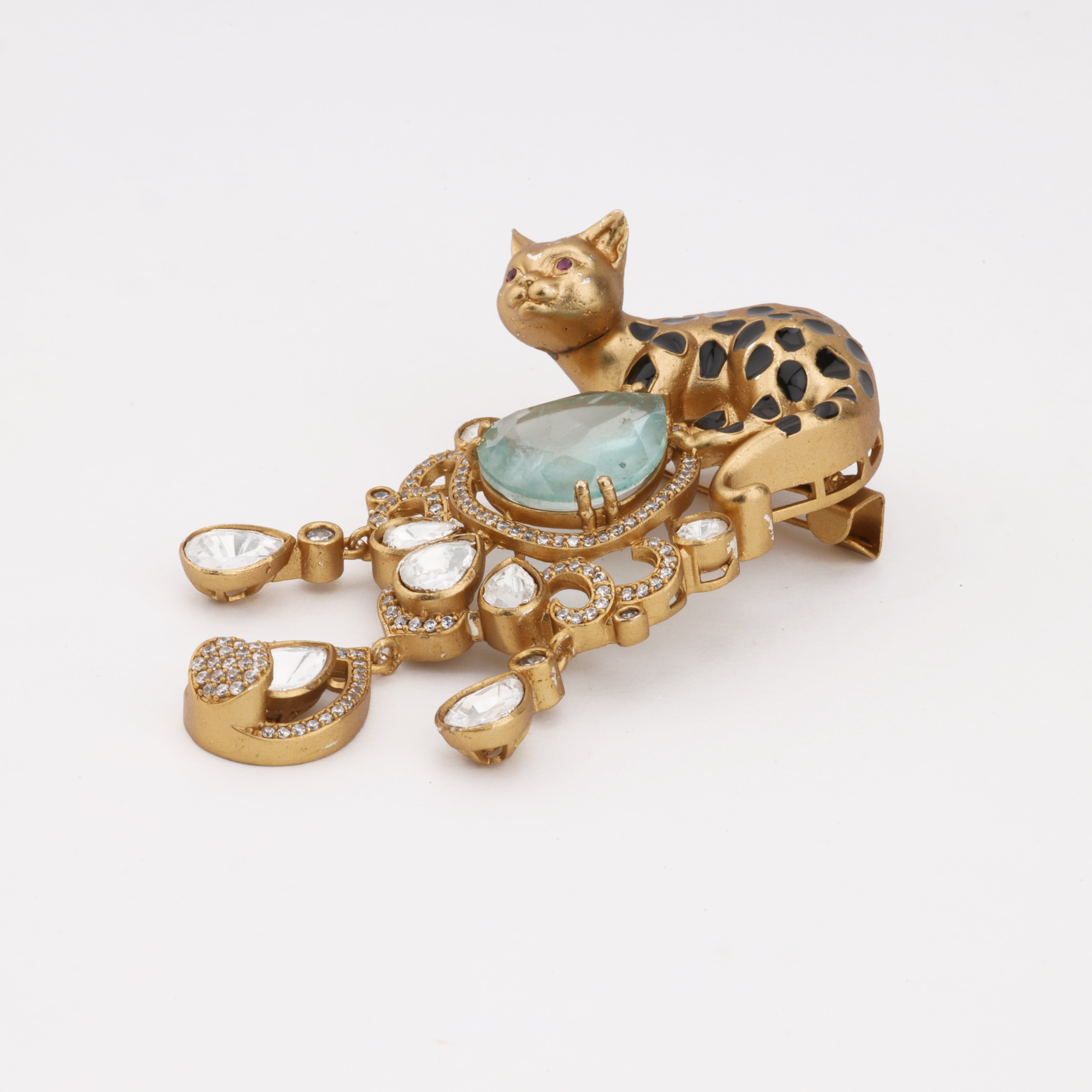 Mystic Leopard Royale Crystal Statement Brooch | Antique Gold Finish