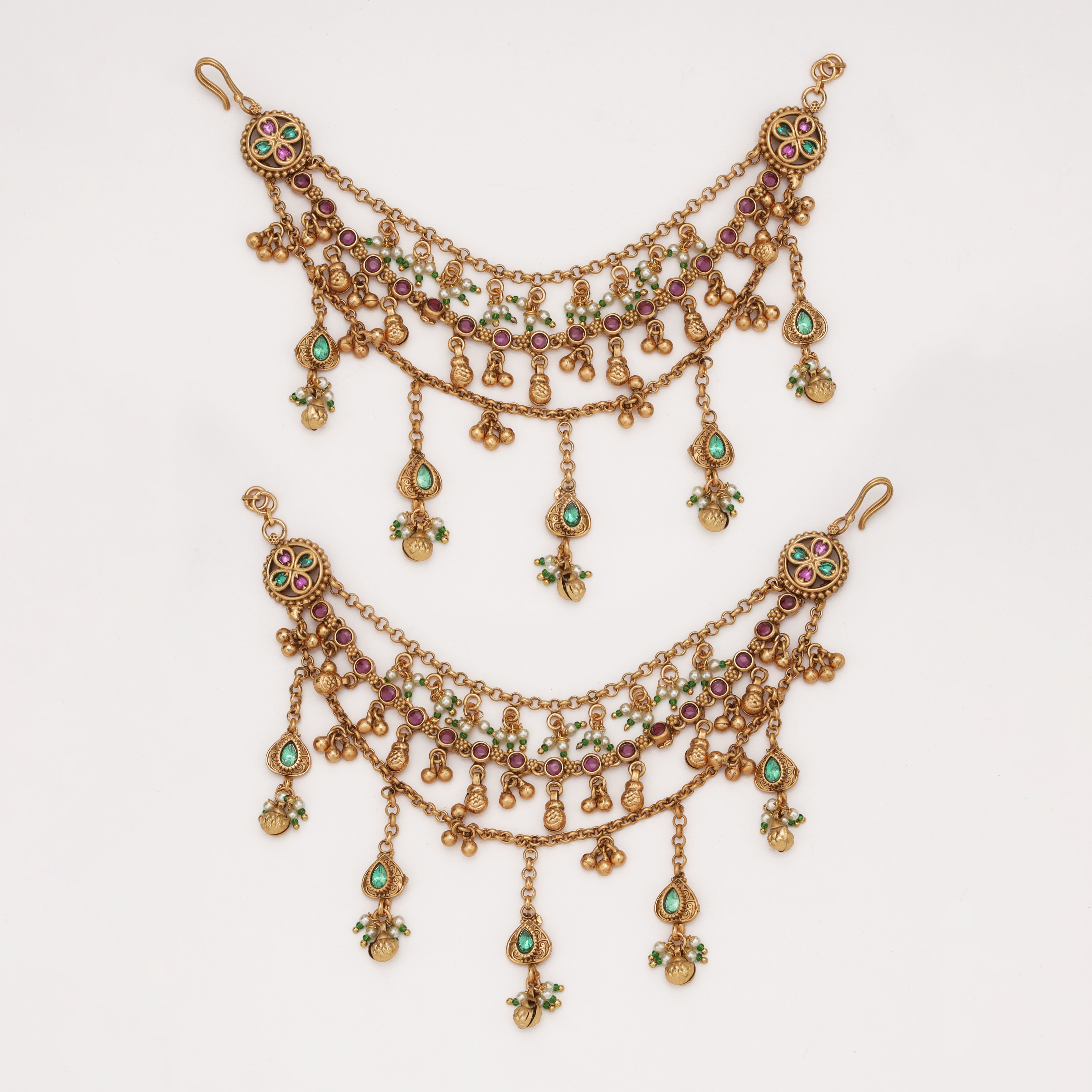 Rajwadi Emerald Charm Ear Chain with colorful stone detailing by US Catalog
