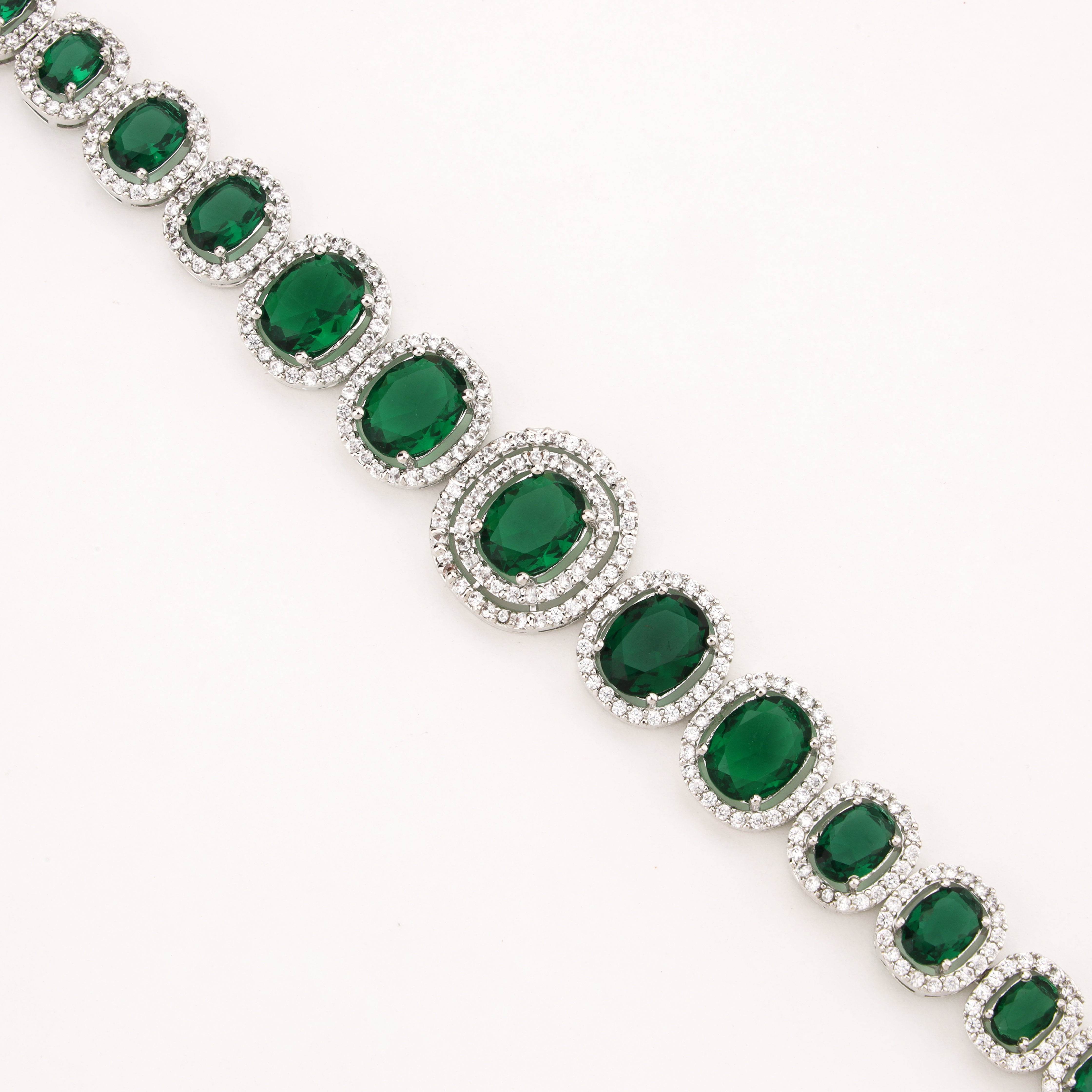 Emerald Green Double Halo Crystal Tennis Bracelet