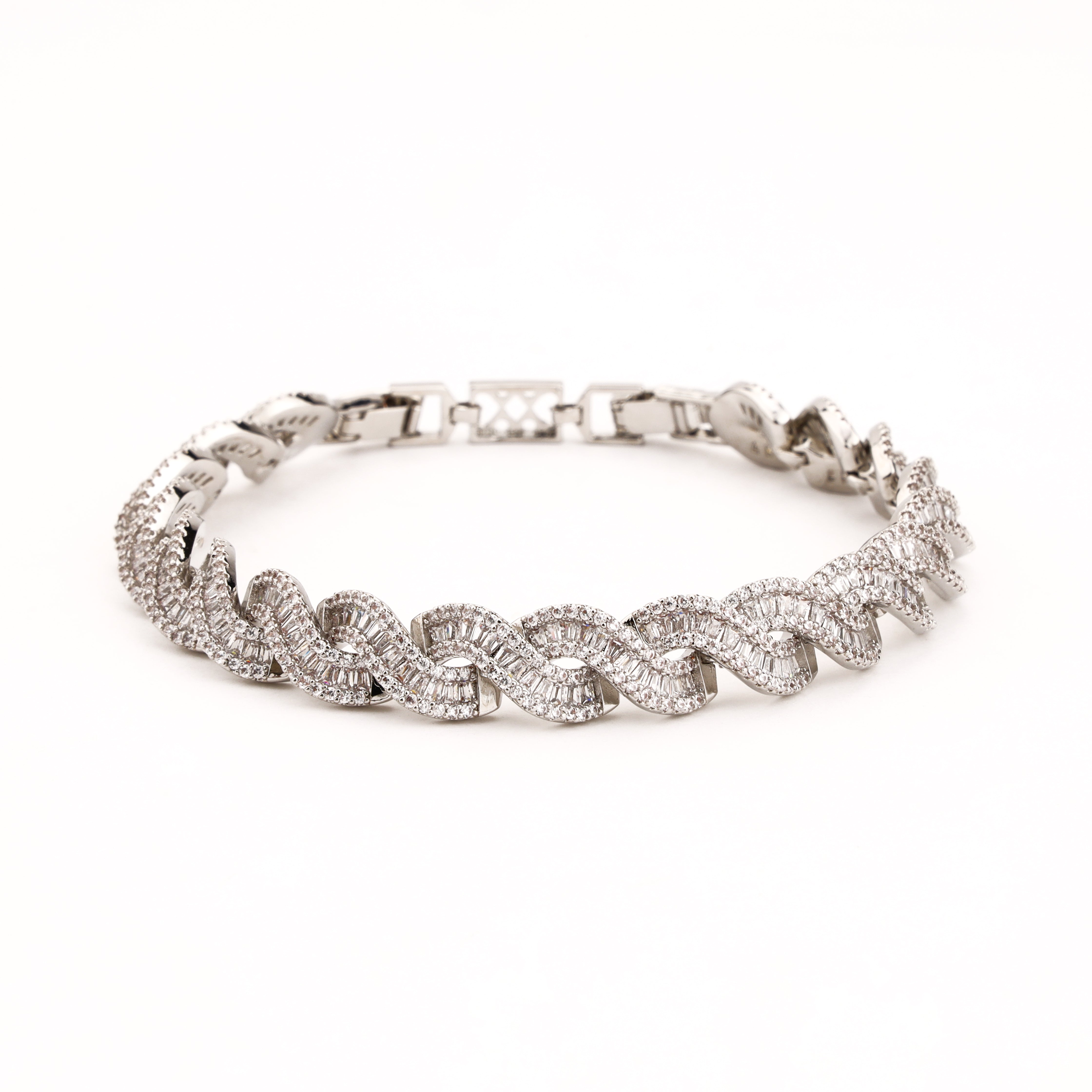 Lorienne silver-tone infinity bracelet with clear pavé and baguette-style crystal detailing
