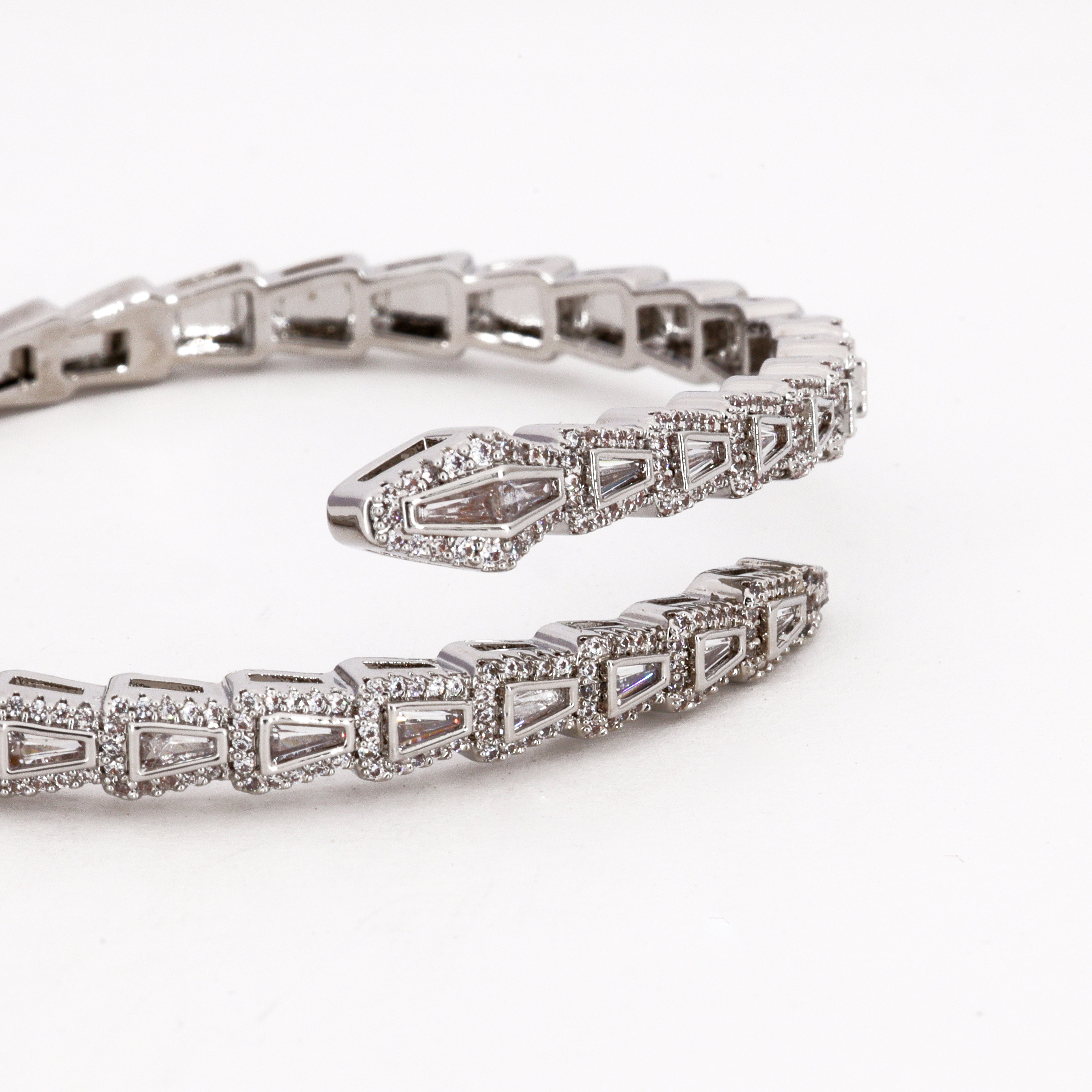 Silver Tone Crystal Serpent Coil Bracelet