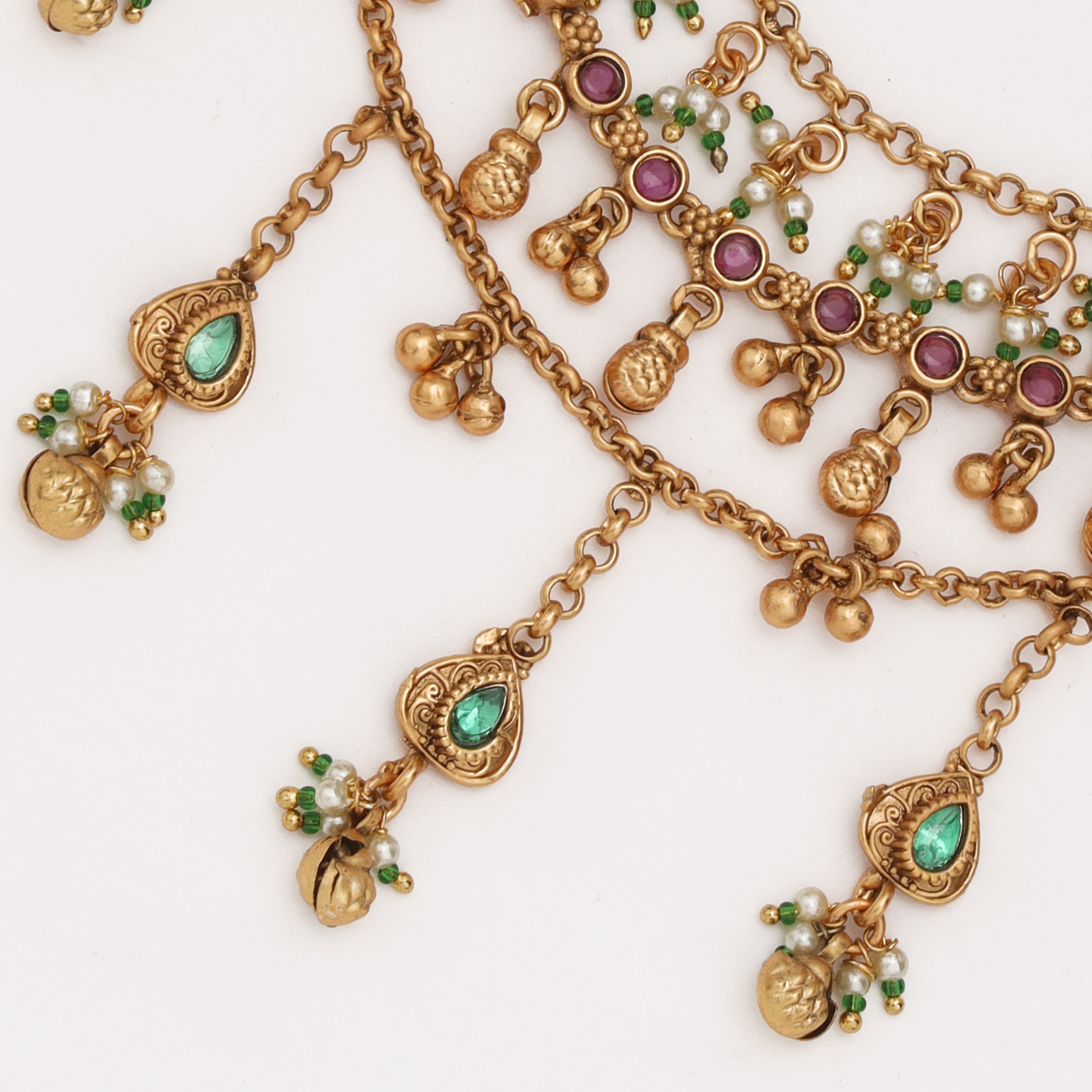 Rajwadi Emerald Charm Ear Chain with colorful stone detailing by US Catalog