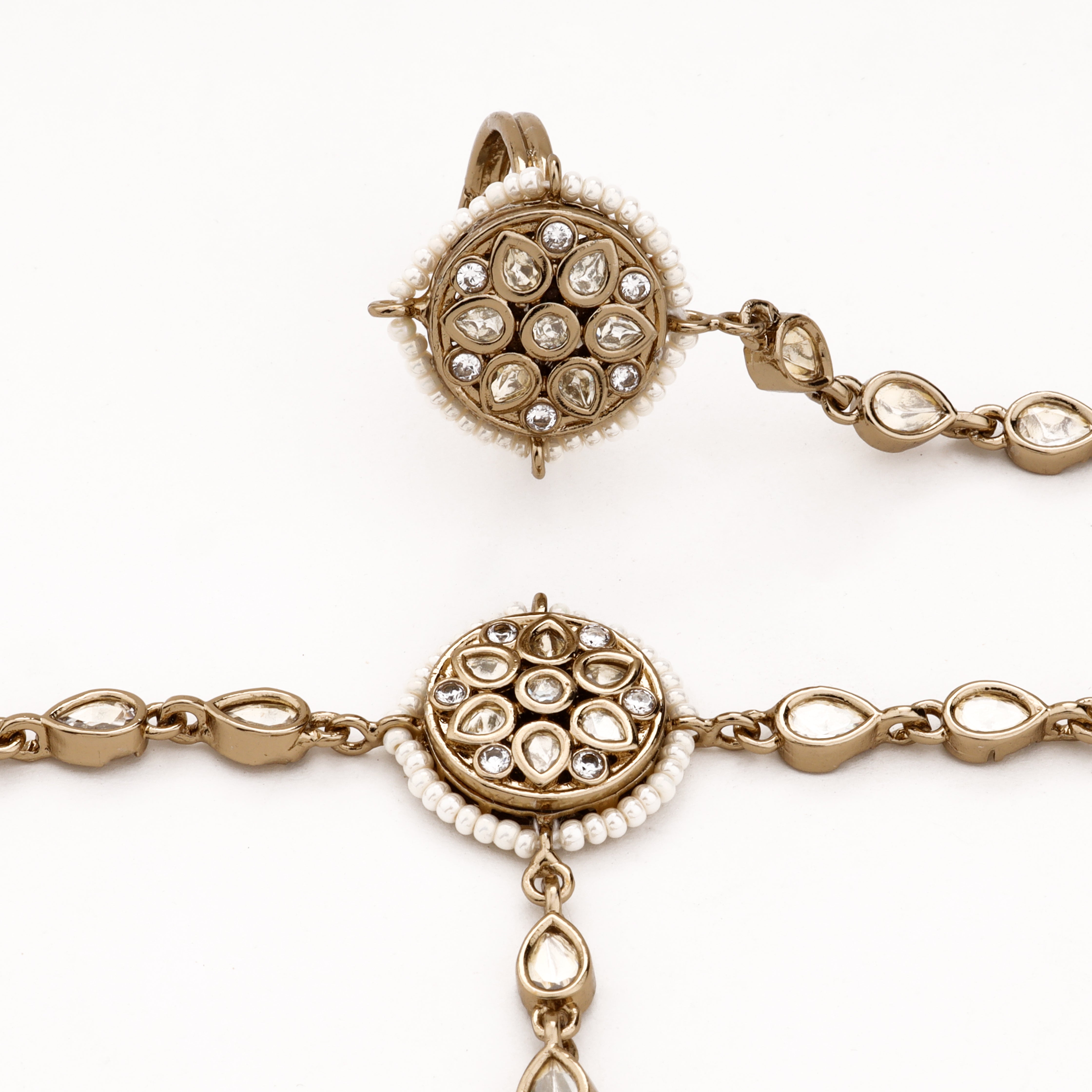 Antique Silver Pearl Halo Kundan Pocha
