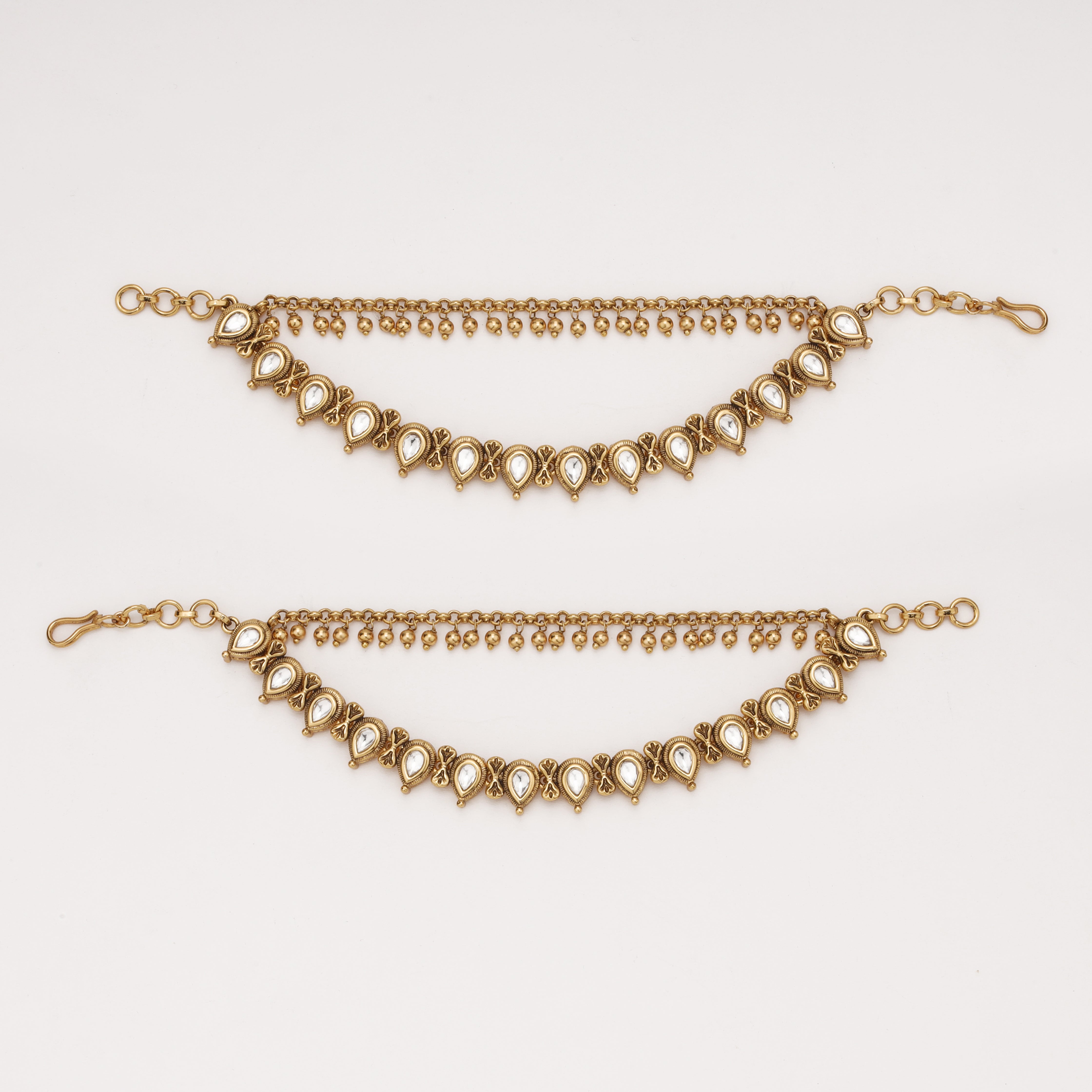 Rajwadi Pearl Teardrop antique gold ear chain for women by US Catalog