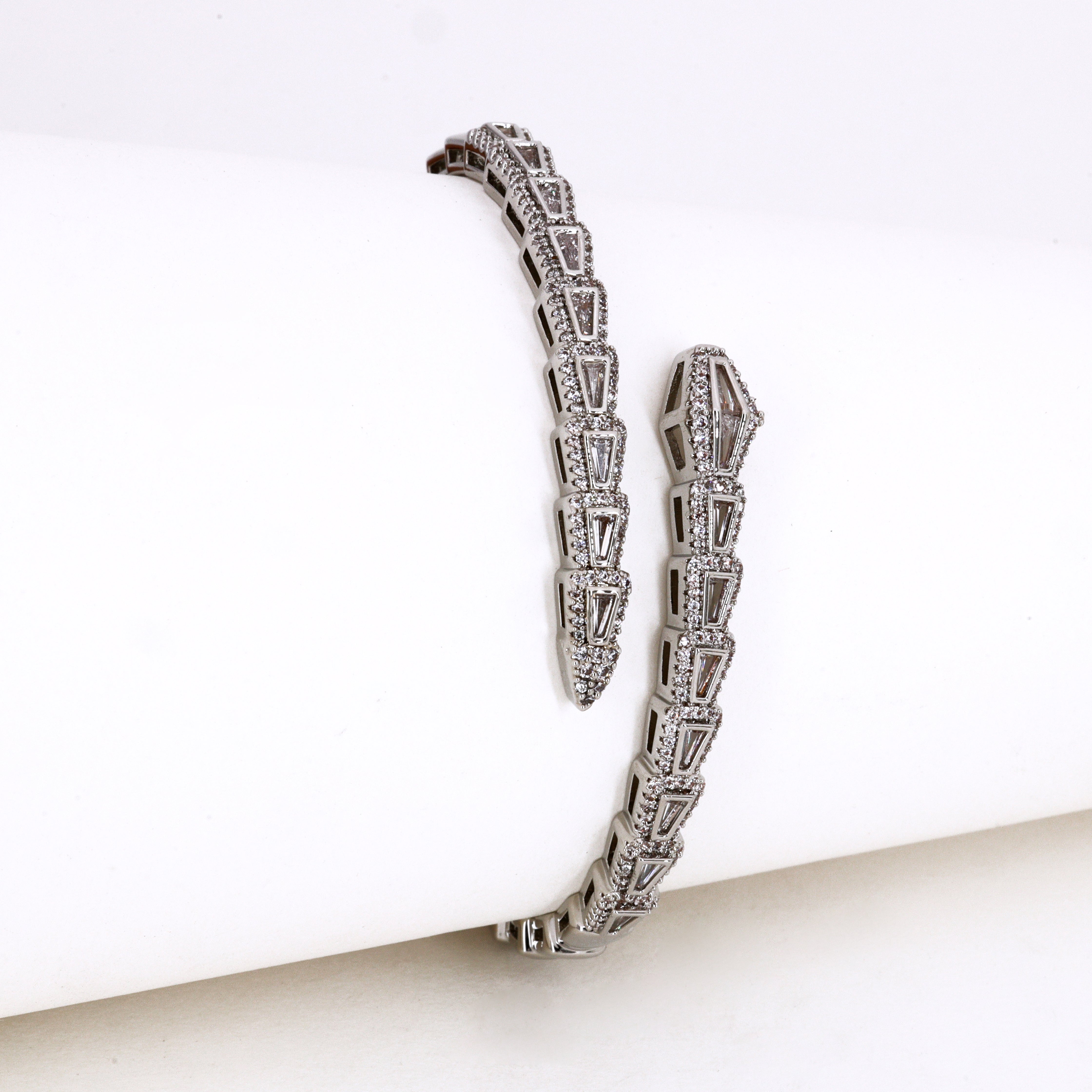 Silver Tone Crystal Serpent Coil Bracelet