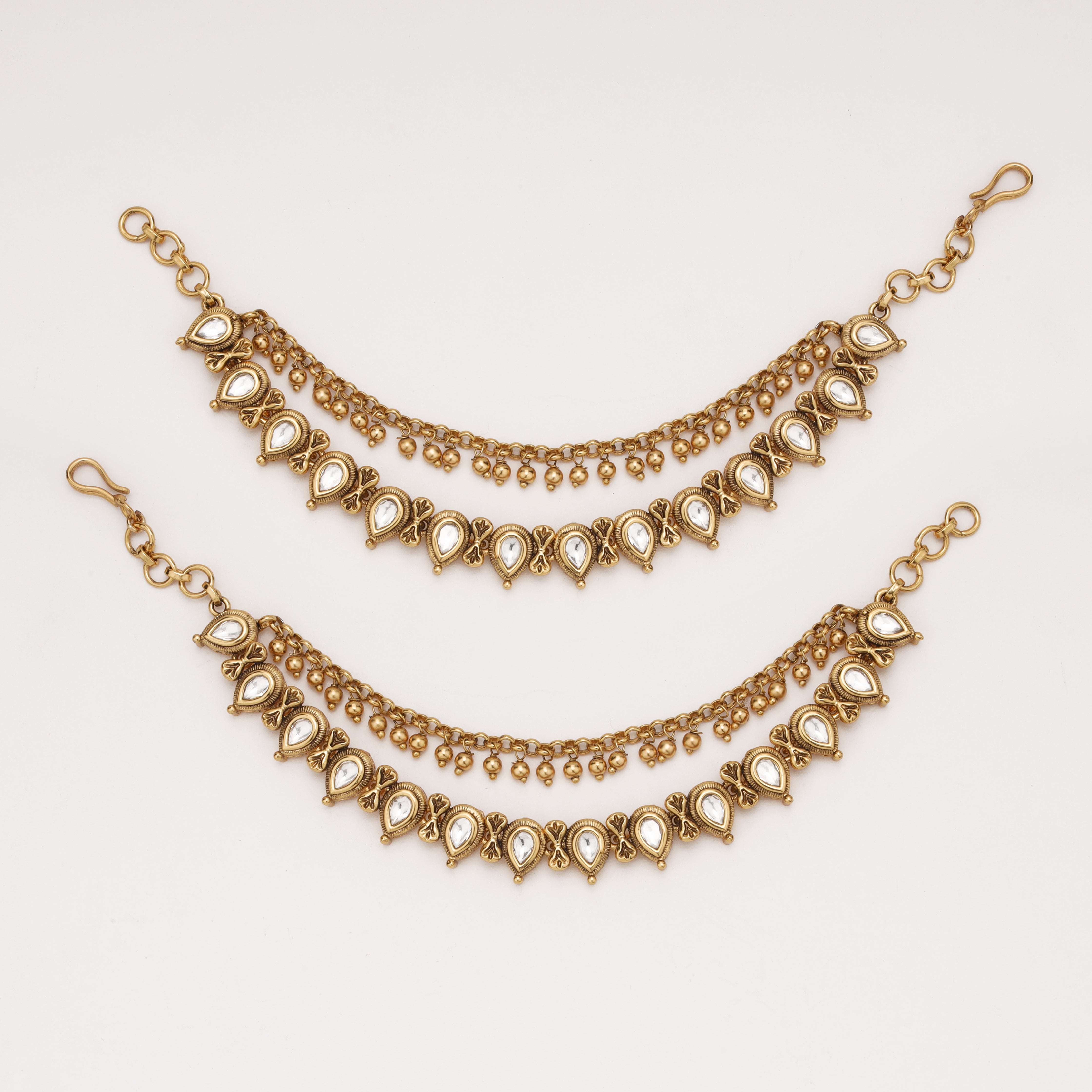 Rajwadi Pearl Teardrop antique gold ear chain for women by US Catalog