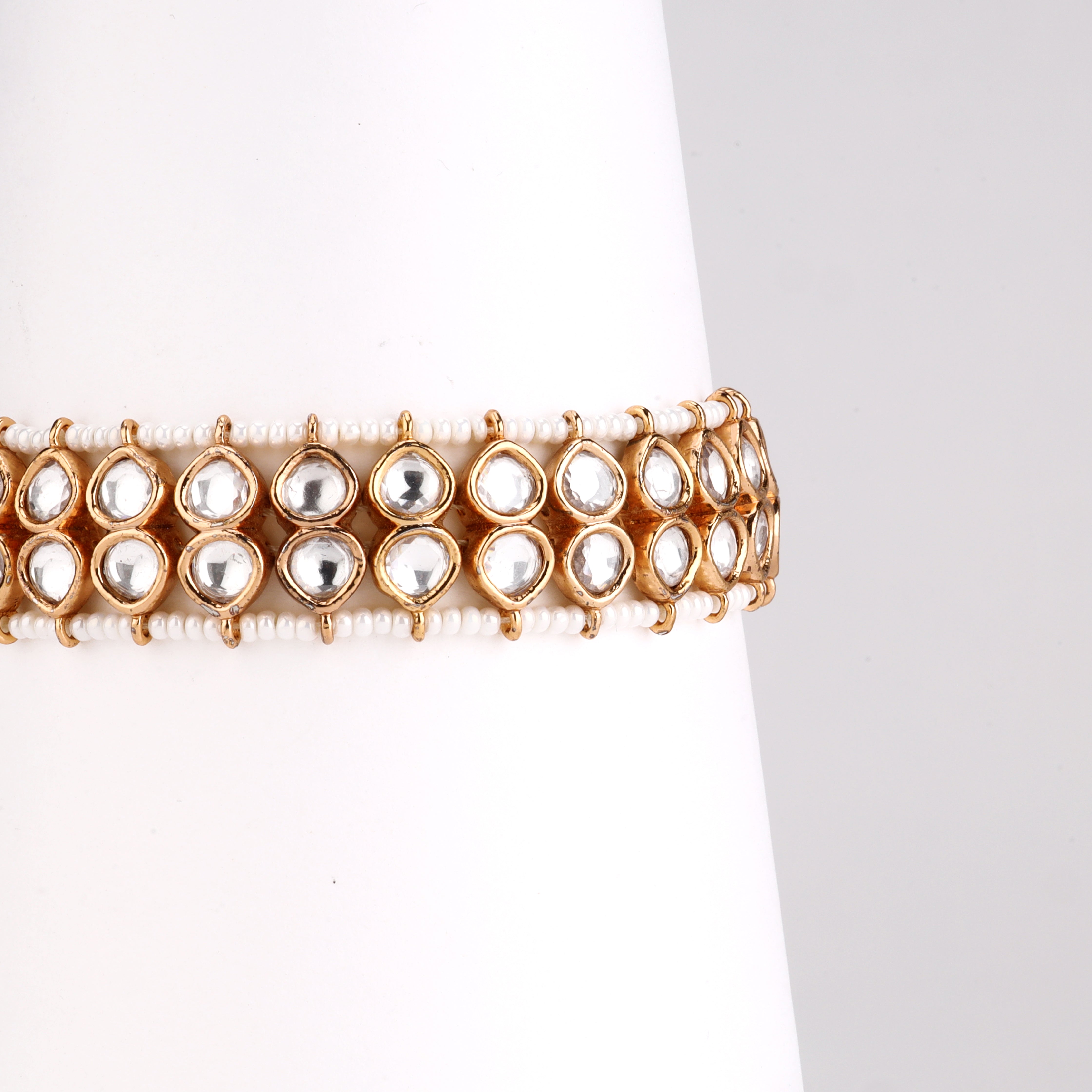 Dual Row Teardrop Kundan Seed Pearl Border Bracelet