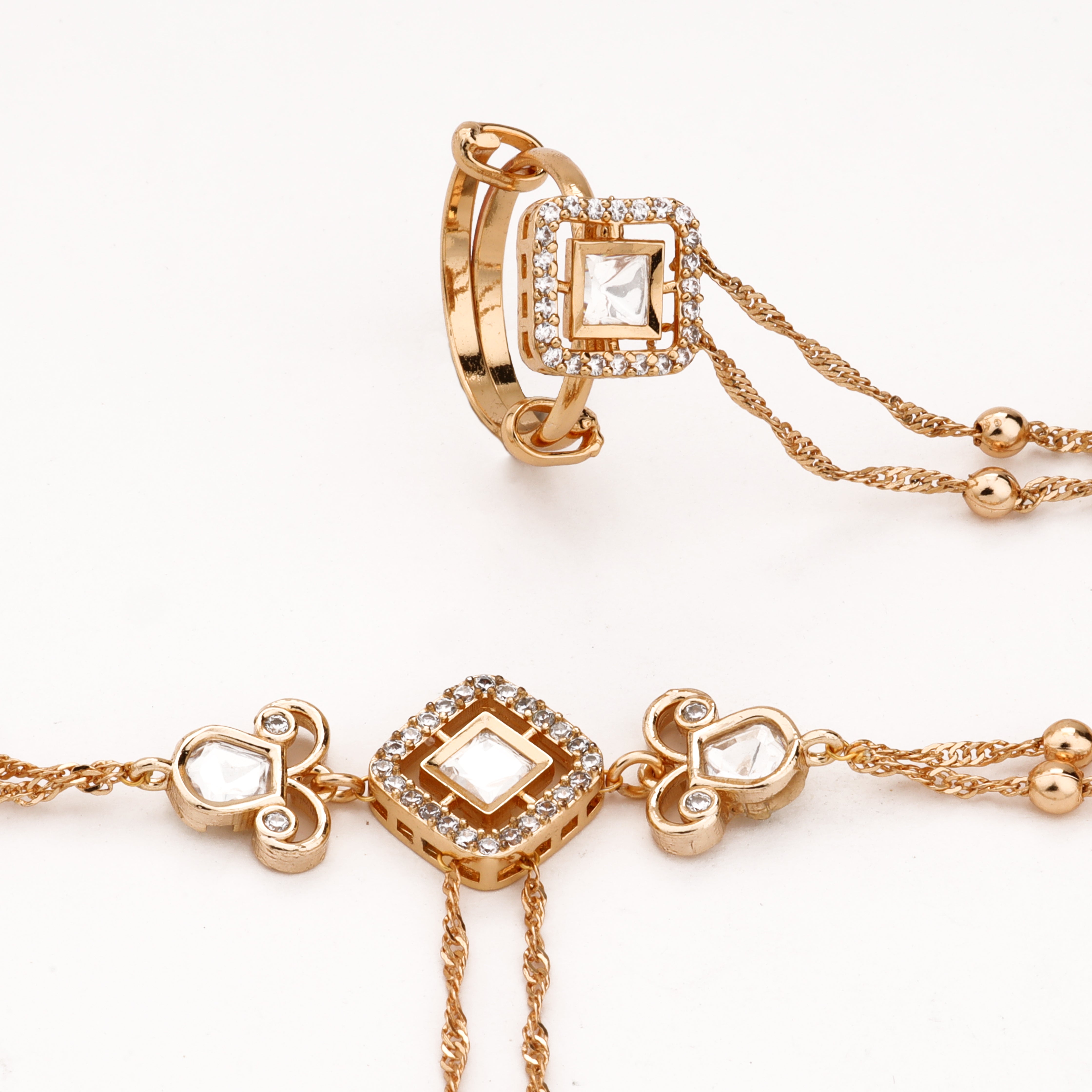Rose Gold Square Crystal Chain Hathphool