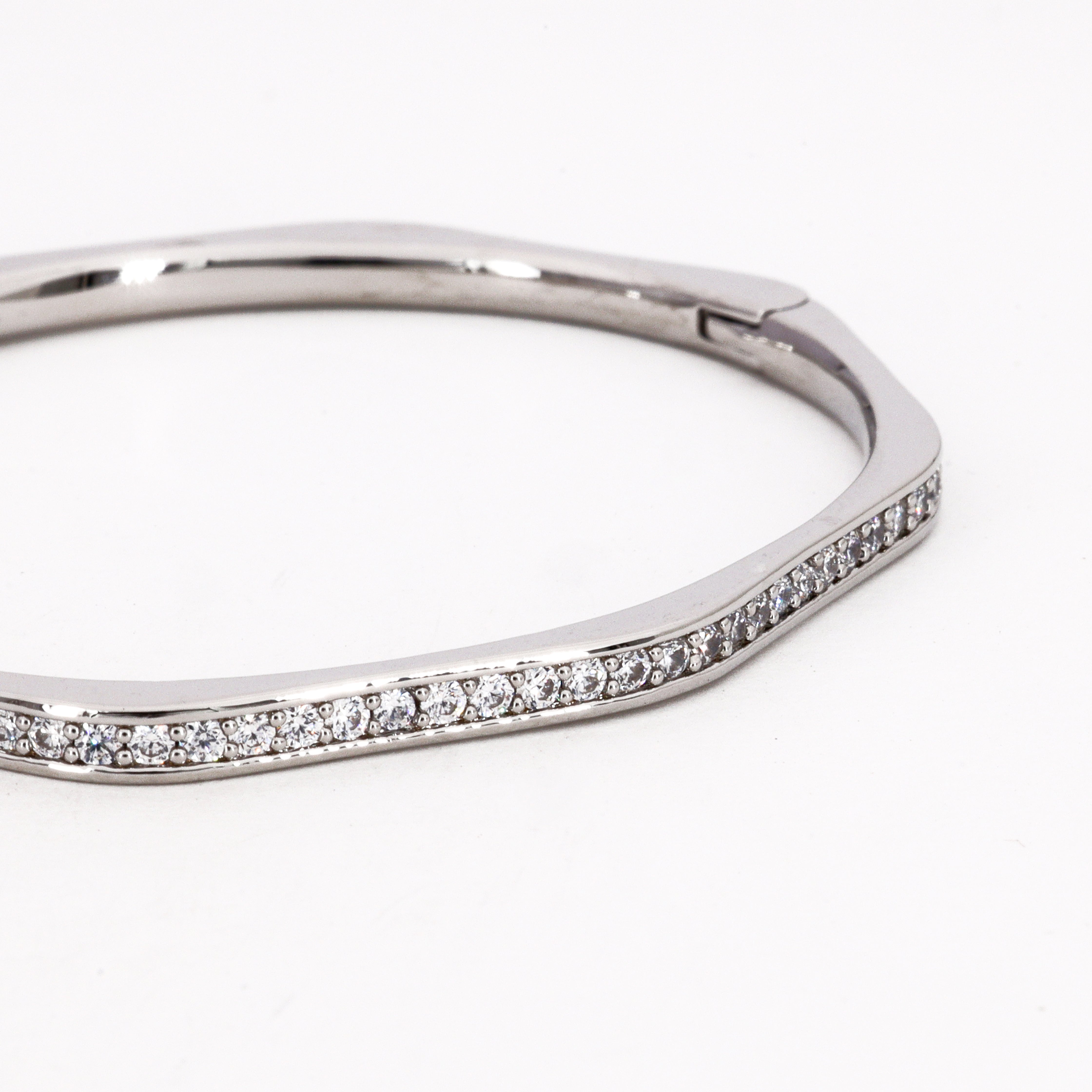Silver Rippled Crystal Bangle Bracelet