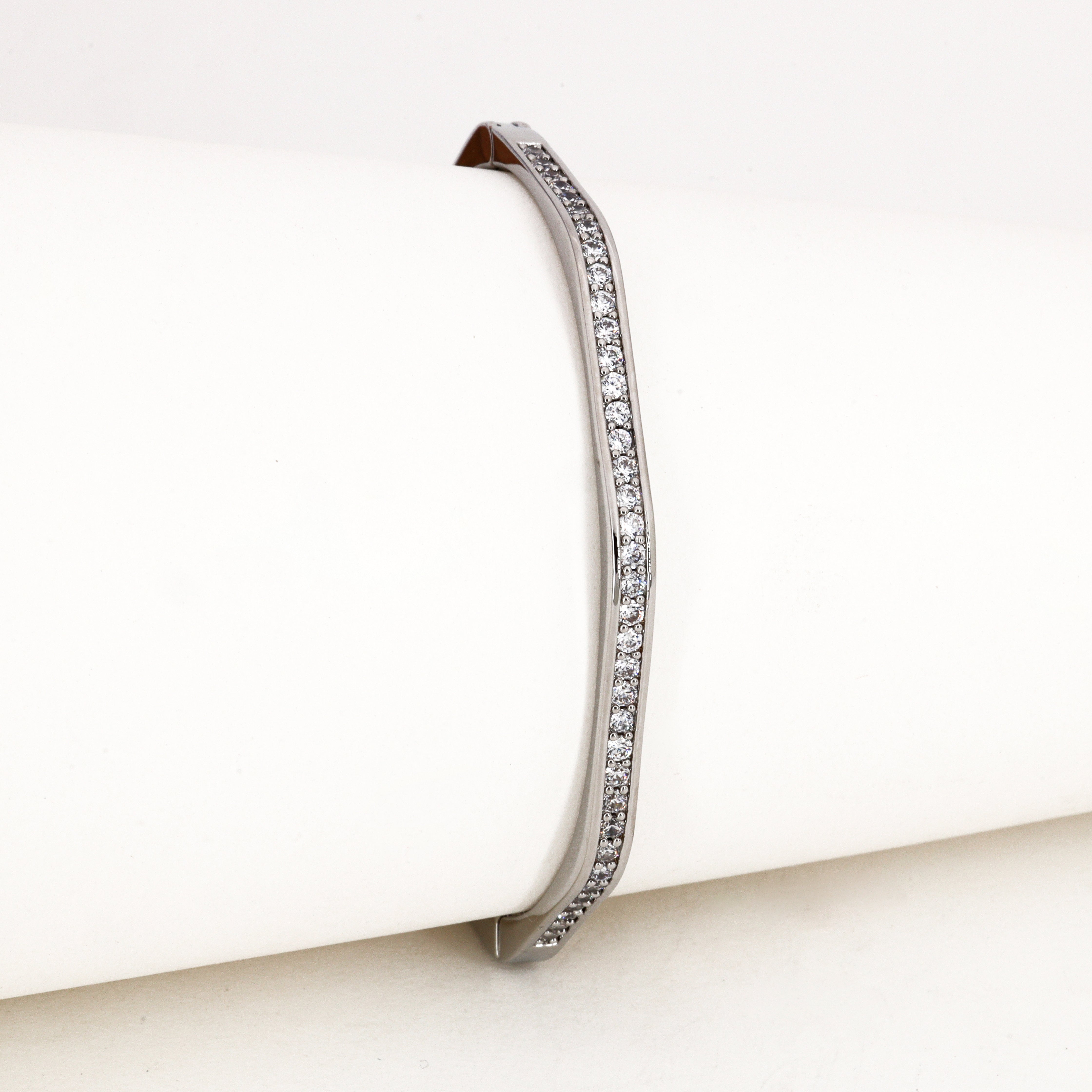 Silver Rippled Crystal Bangle Bracelet