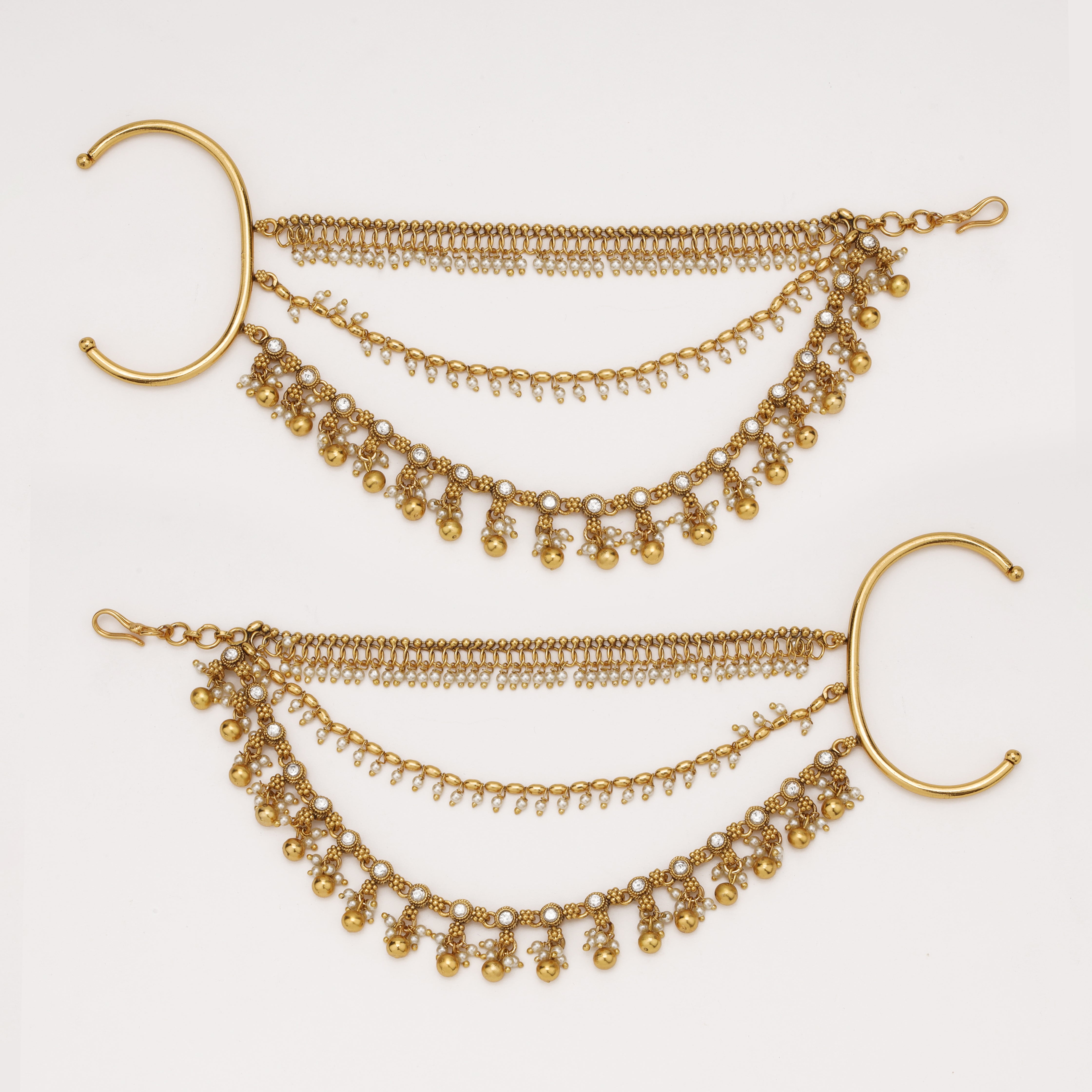 Royal Pearl Drape antique gold ear chain by US Catalog