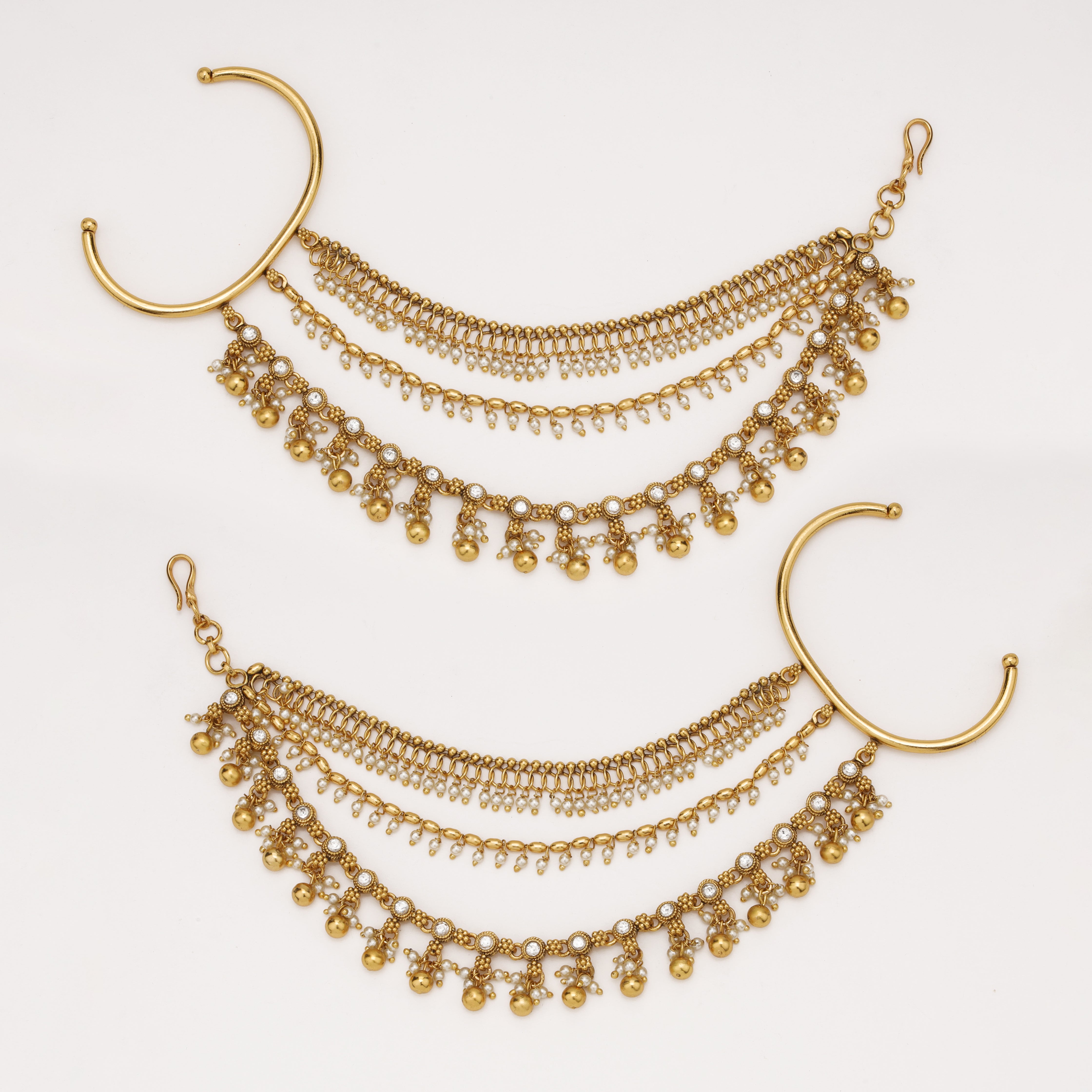 Royal Pearl Drape antique gold ear chain by US Catalog