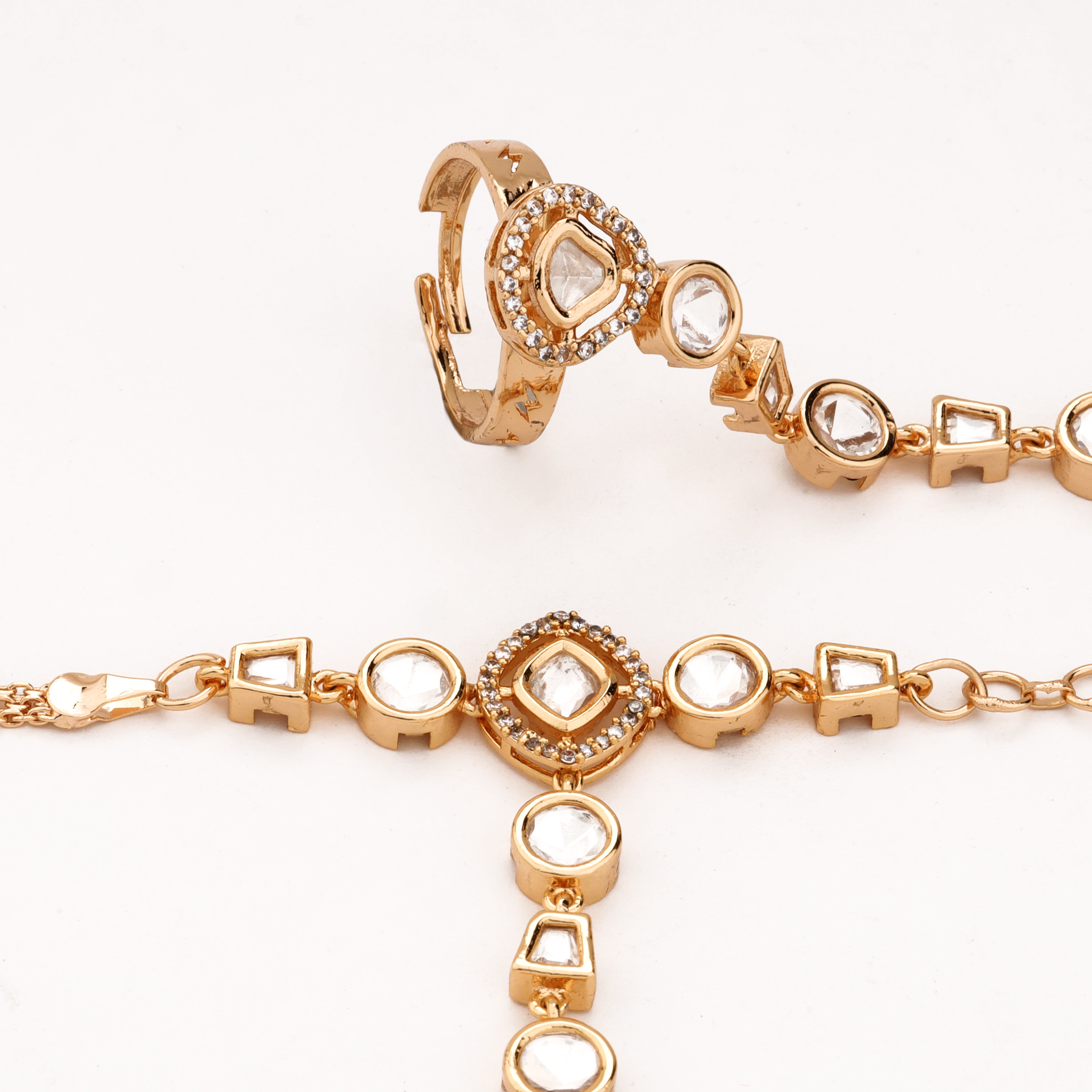 Rose Gold Geometric Kundan Hathphool Pair