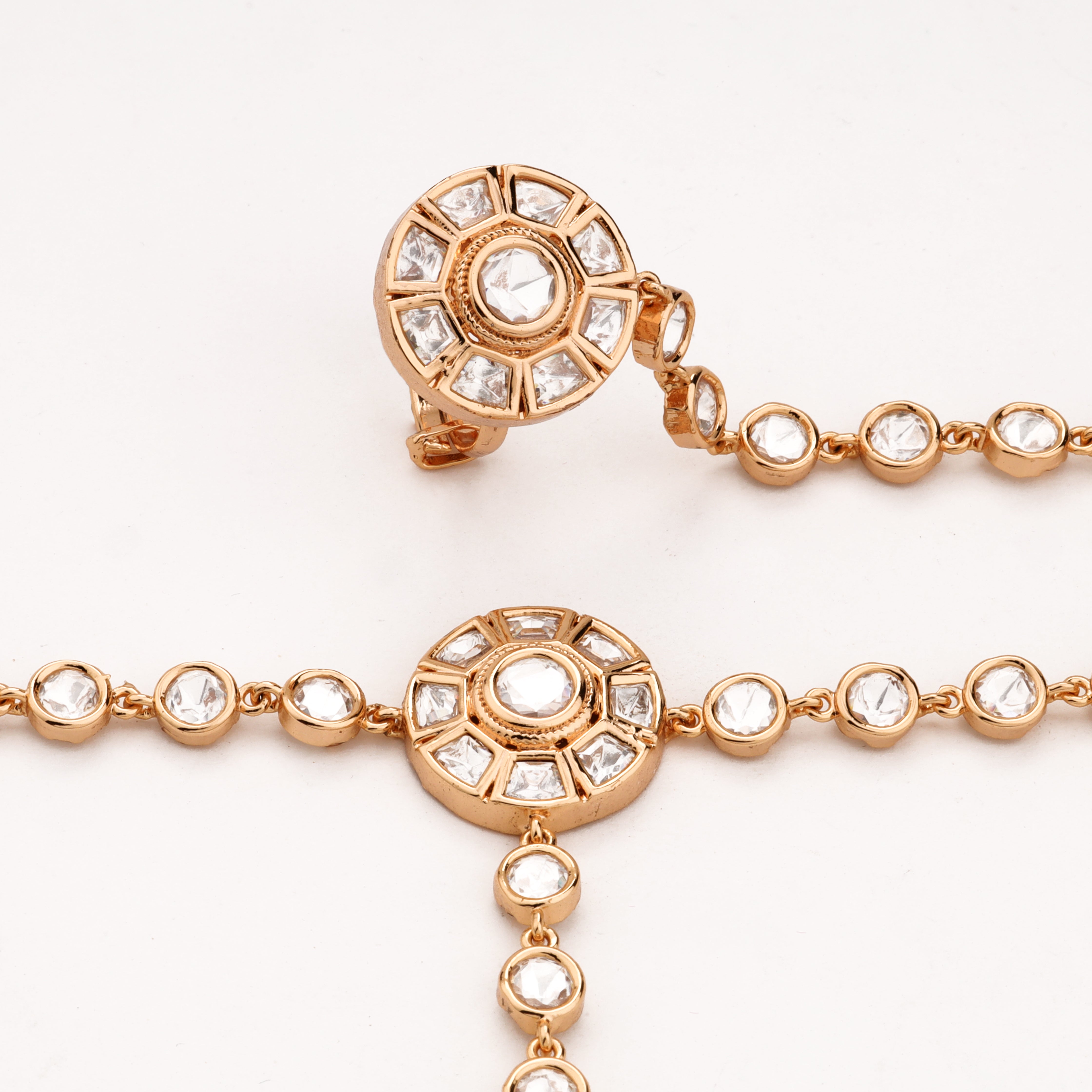 Rose Gold Circular Kundan Link Hathphool