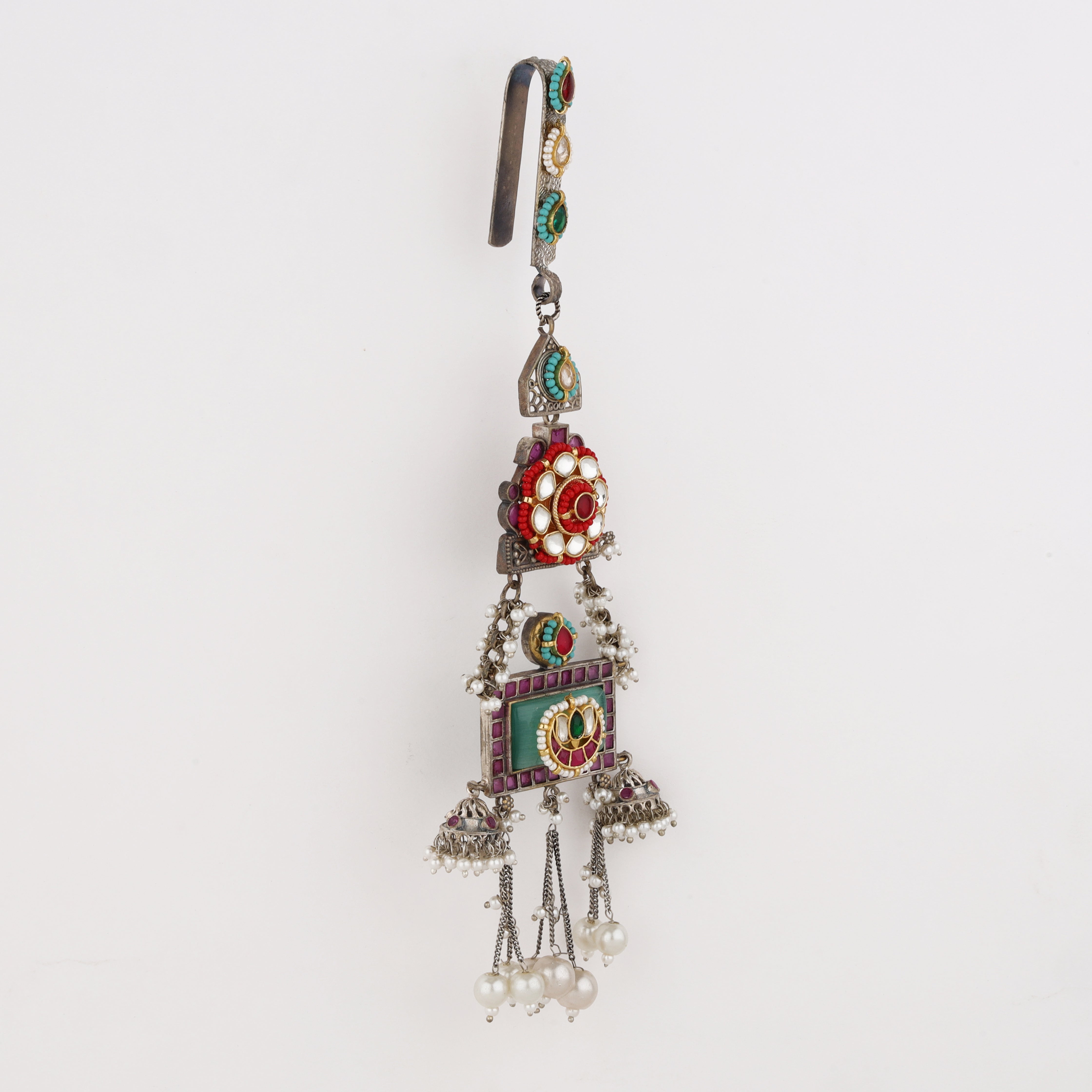 Antique Silver Multicolor Kundan Juda Pin